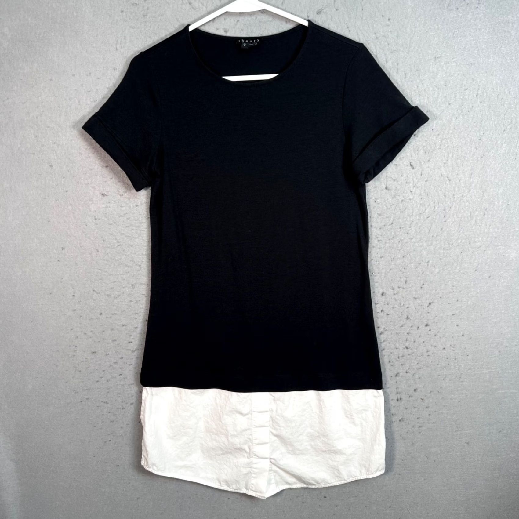 Theory Theory Womens Size Small Black & White Short Sleeve Tunic Dress Shirt Dress Womens Small Black Knit Modal Pima Cotton Casual 90s (if applicable) Mens? Size 28" / US 6 / IT 42 - 2 Thumbnail