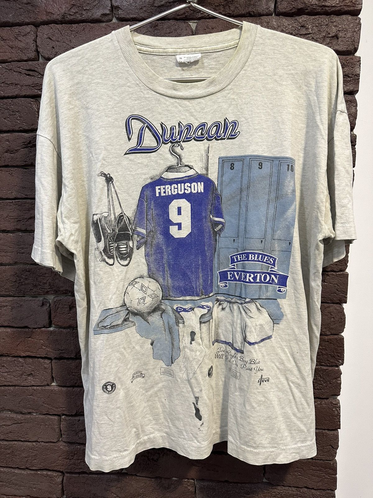 image of Genuine Merchandise By True Fan x Soccer Jersey Vintage Everton 1995 Ferguson 9 T Shirt Wembley Dun