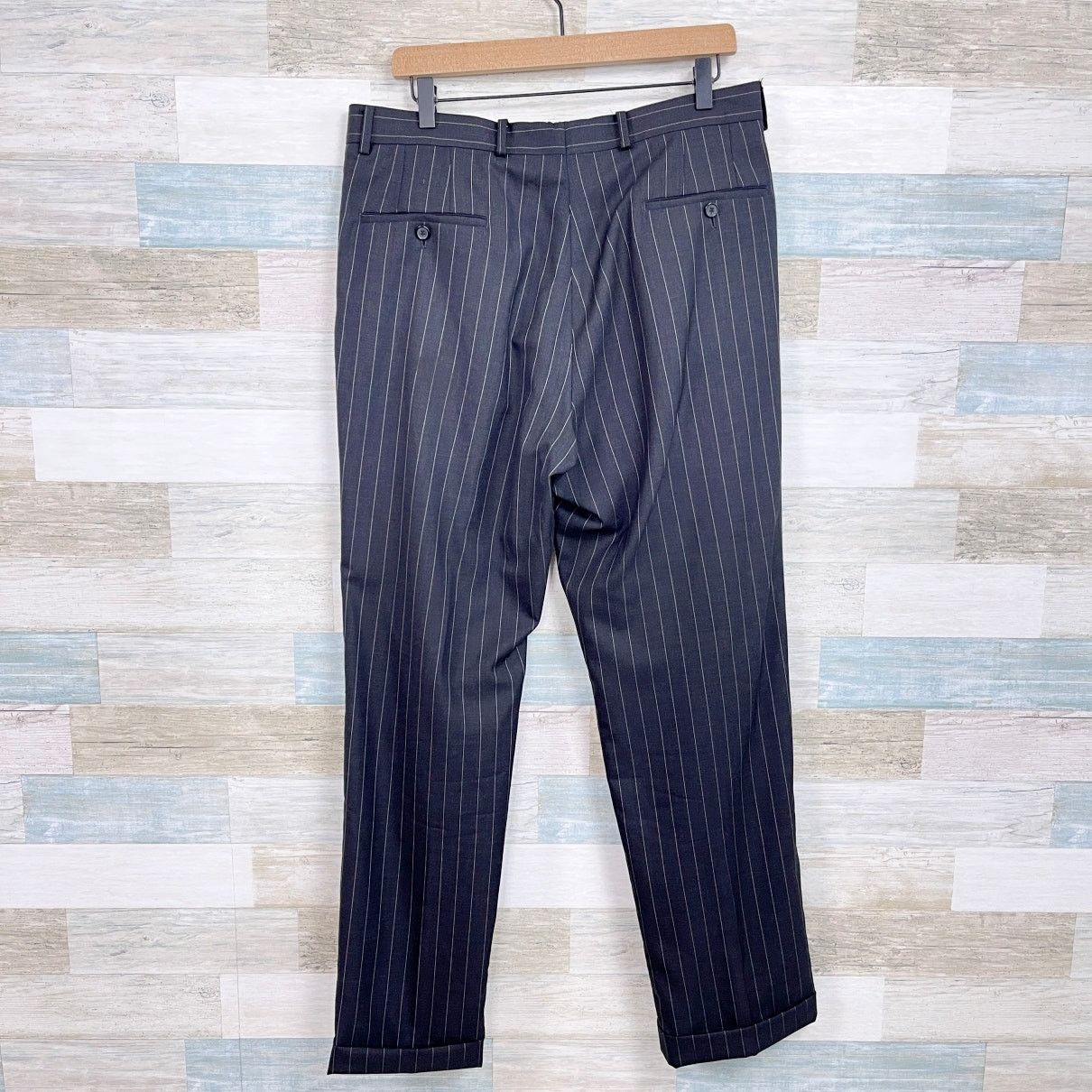 Samuelsohn Samuelsohn Wool Beckett 120s Suit Charcoal Stripe Mens 42R Size 42R - 12 Thumbnail
