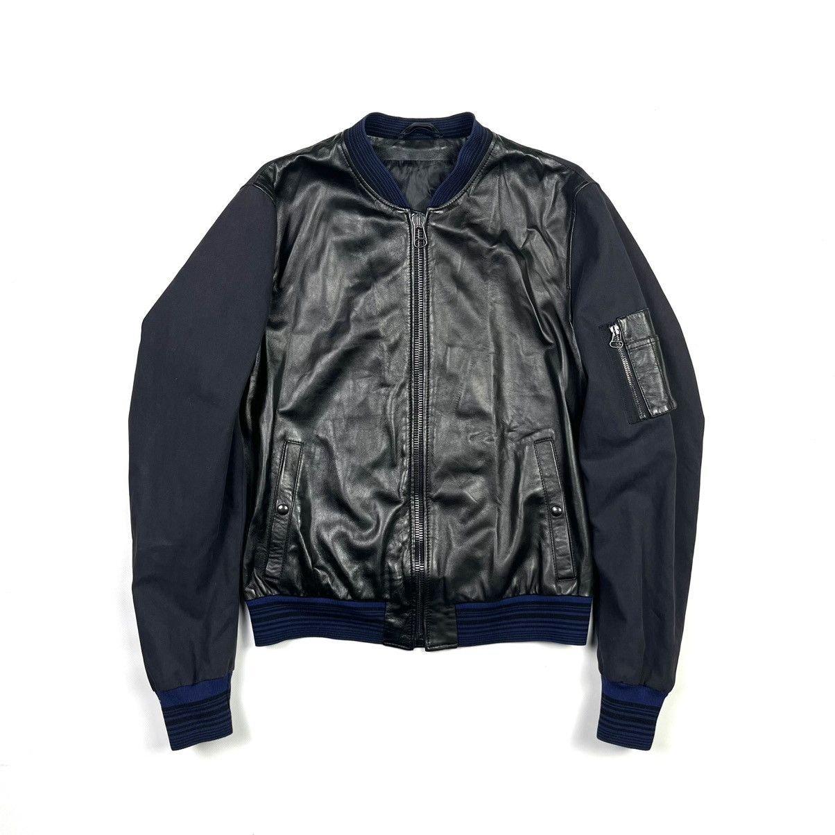 Lanvin Lanvin Classic Leather Bomber Jacket Luxury Blue Size US M / EU 48-50 / 2 - 1 Thumbnail