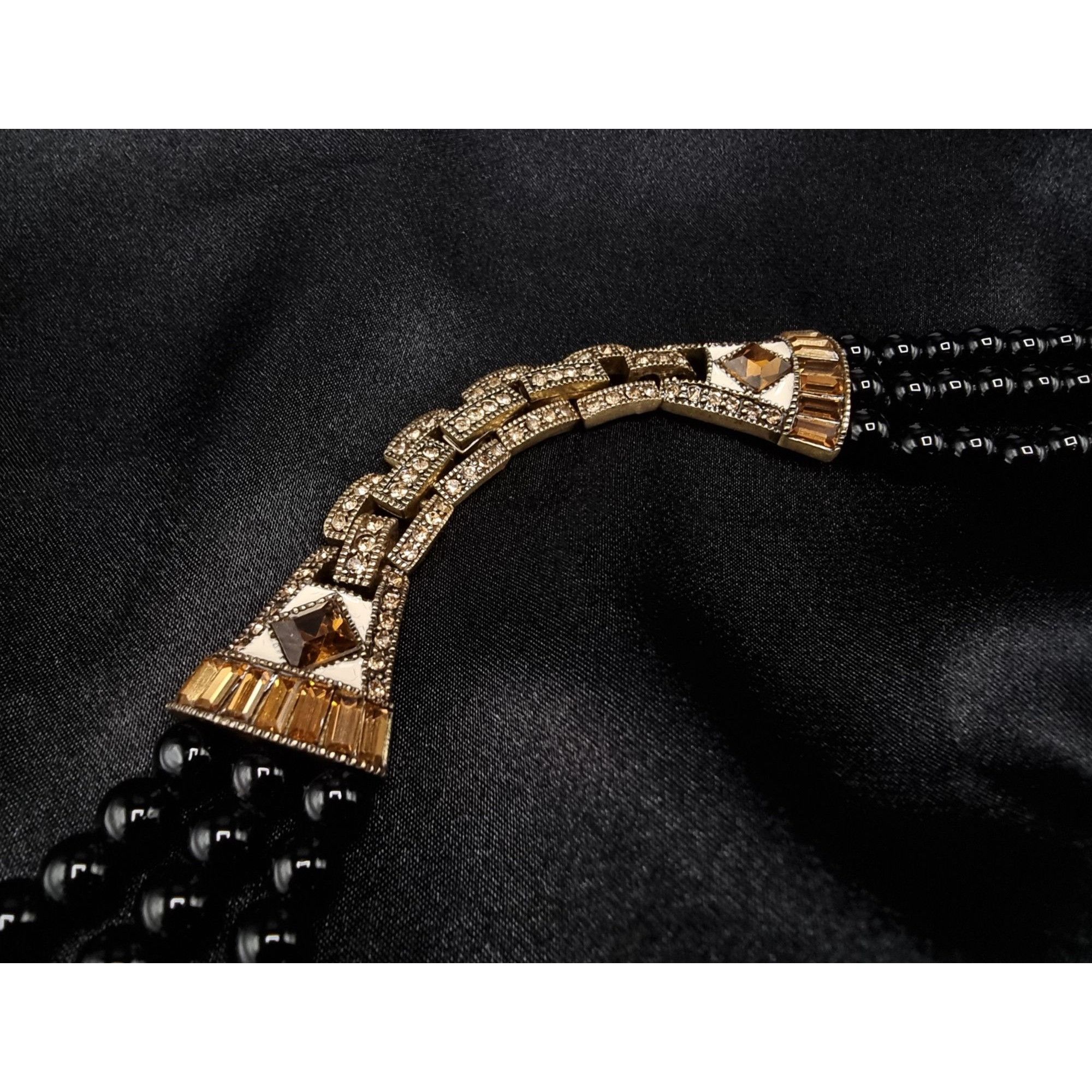 Vintage Heidi Daus Multi-Strand Black Beaded Necklace With Ornate Cr Size ONE SIZE - 6 Thumbnail
