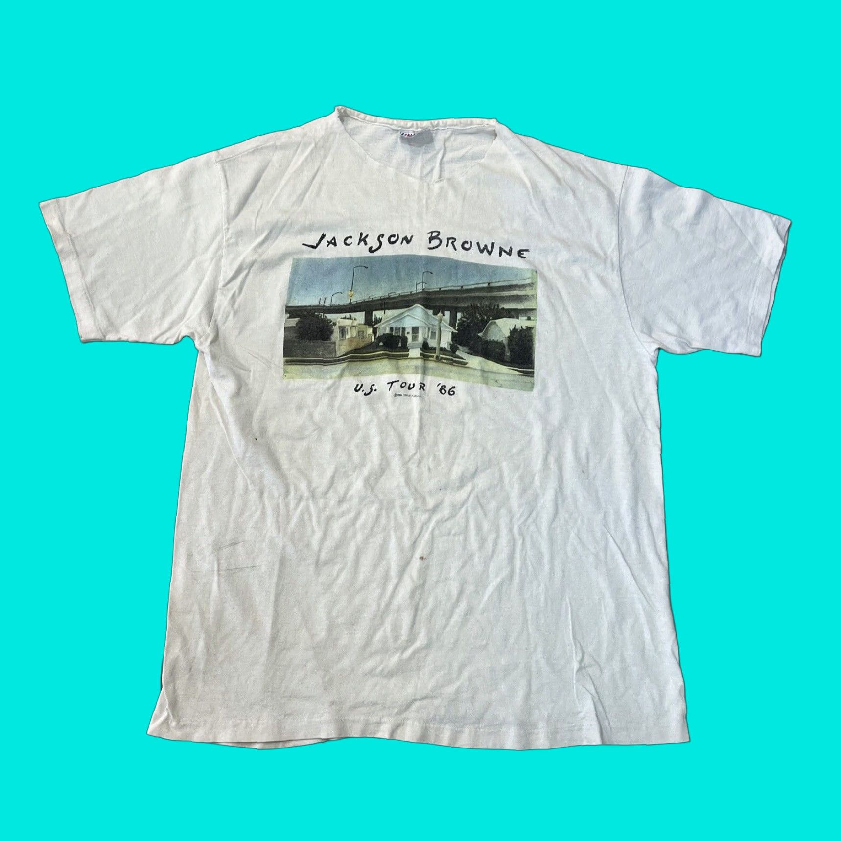 VINTAGE Jackson Browne 1986 USA Tour T-Shirt Mens XL White Short