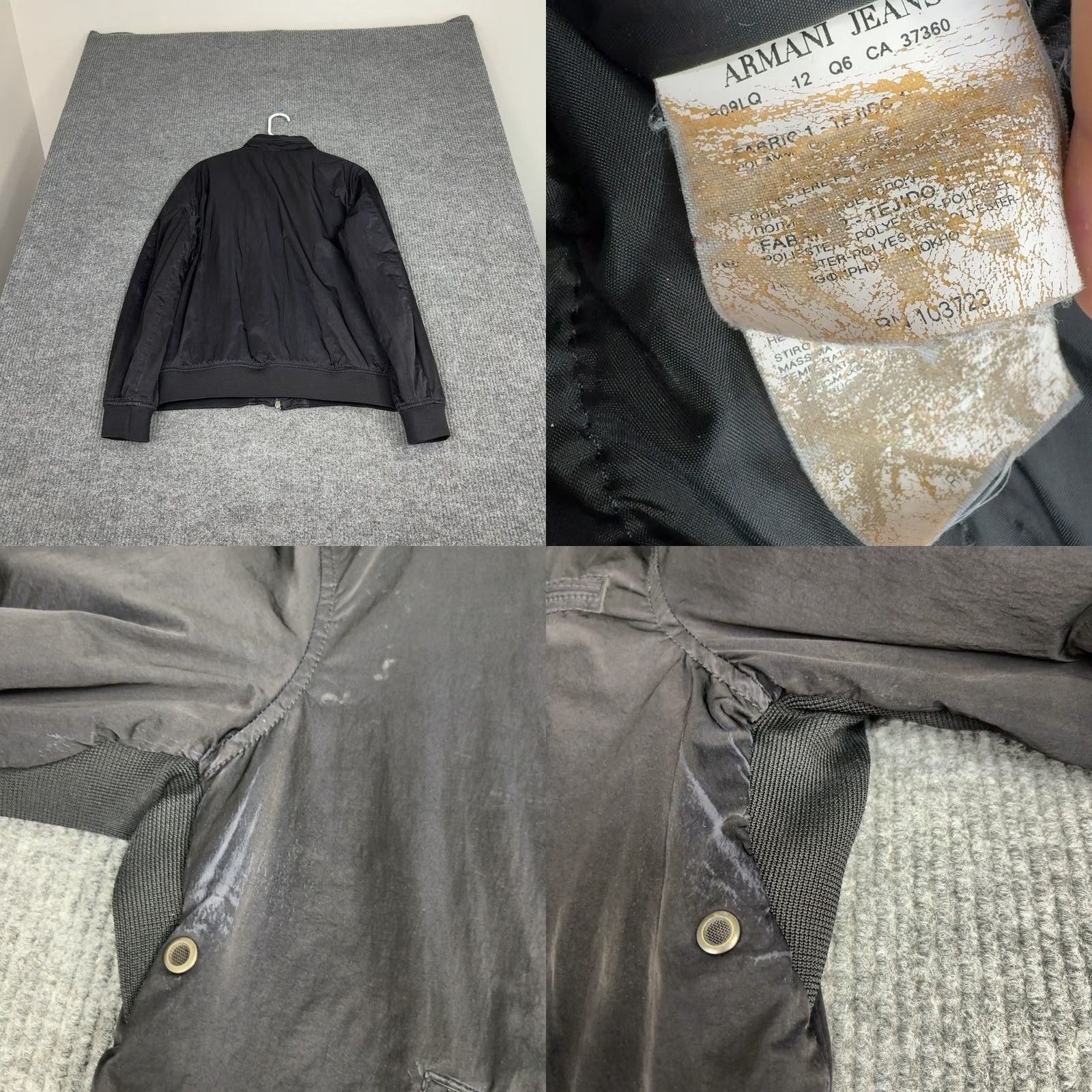 Vintage Armani Jeans Jacket Mens L Black Bomber Full Zip Lightweight Utility Techwear Size US 33 - 8 Thumbnail