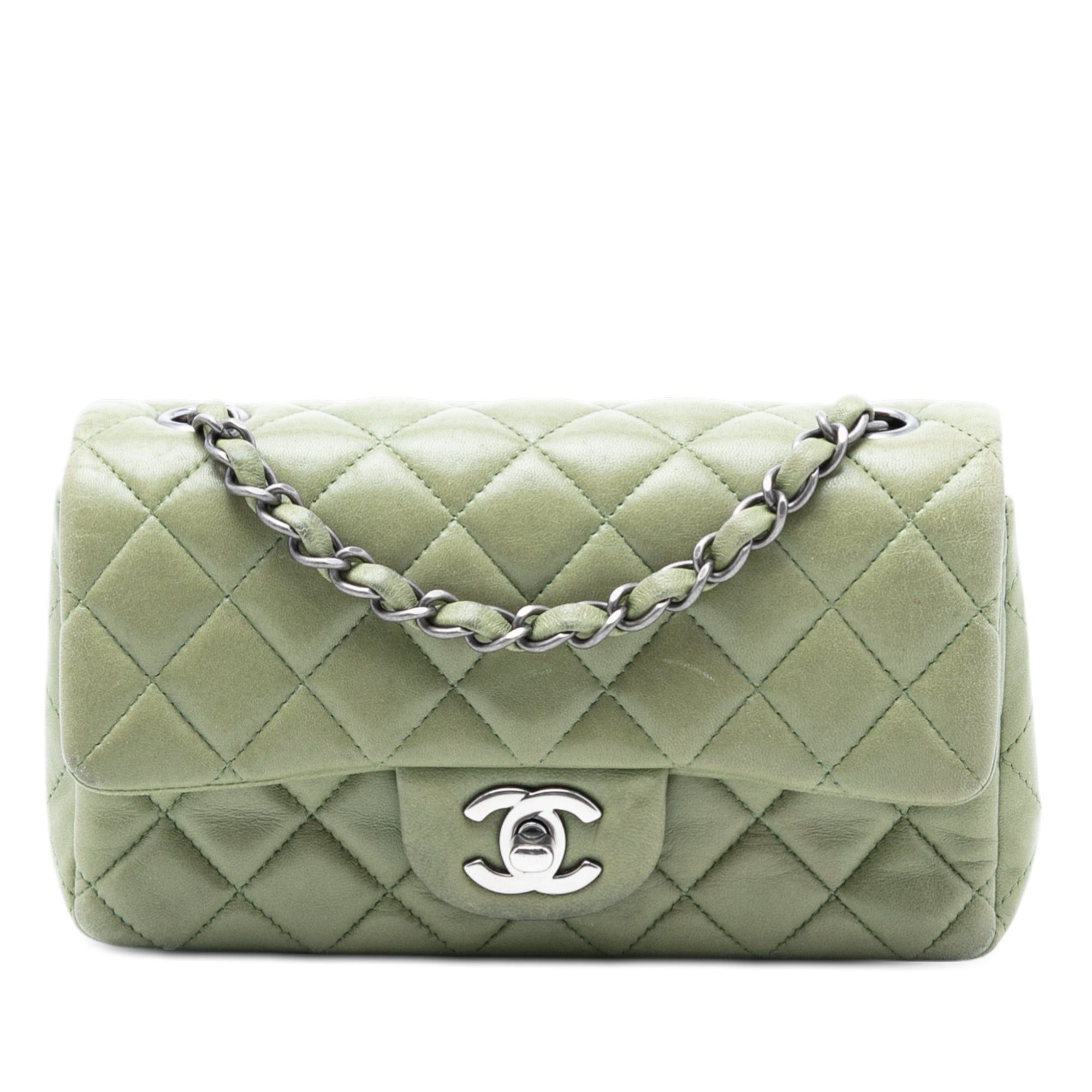 Chanel Mini Rectangular Classic Lambskin Single Flap in Green, Women's