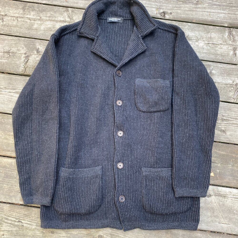 Vintage × Yves Saint Laurent Vintage 90s Yves Saint Laurent Wool Cardigan Charcoal Gray Size US L / EU 52-54 / 3 - 5 Thumbnail