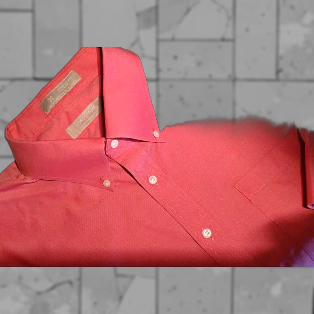 VINTAGE Nordstrom Men's Dress Shirt Long Sleeve Red Cotton