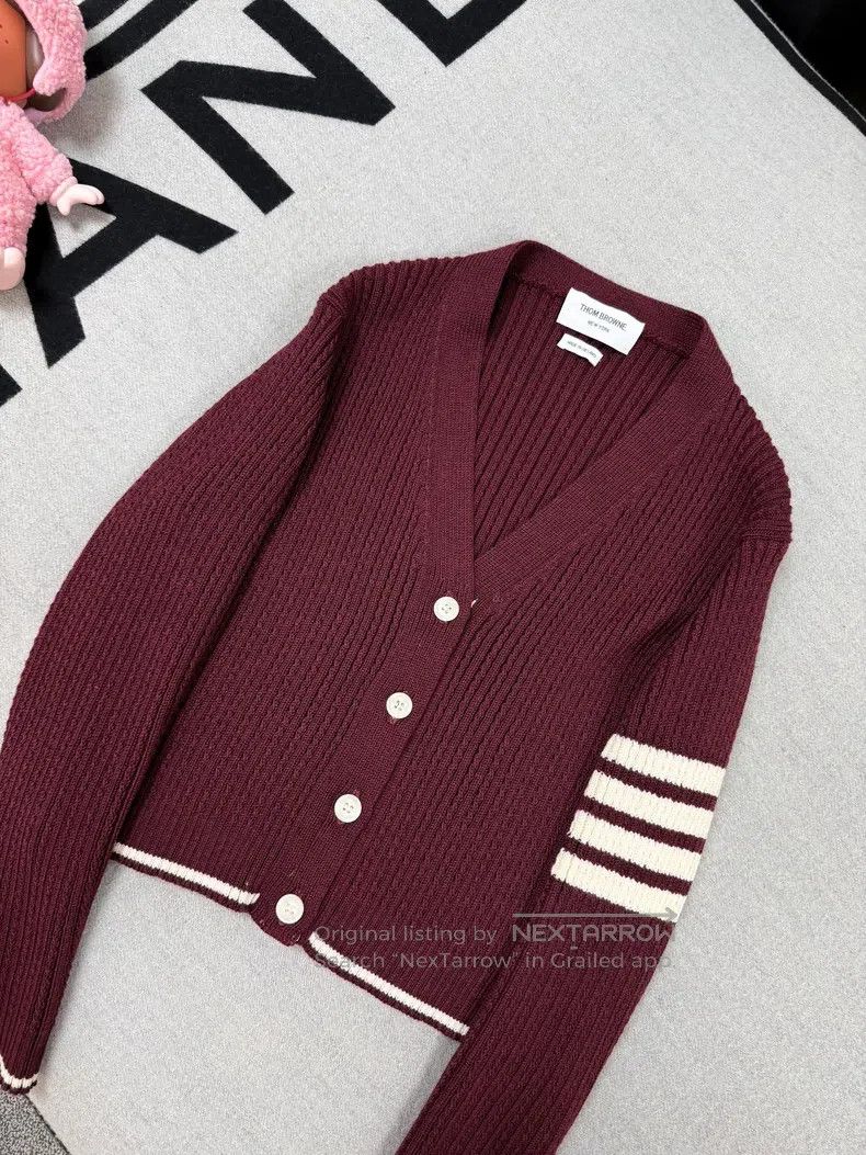 Thom Browne Thom Browne Burgundy Long Sleeve Knit Cardigan Size S / US 4 / IT 40 - 4 Thumbnail