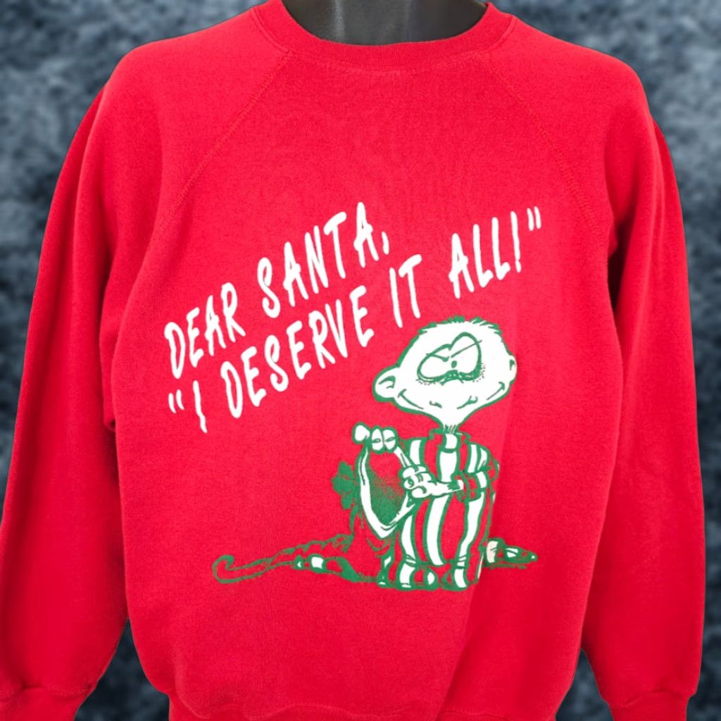 Vintage VINTAGE Wolf Christmas Sweatshirt Mens Large Red 80s Dear Santa Made In USA Size US L / EU 52-54 / 3 - 1 Thumbnail