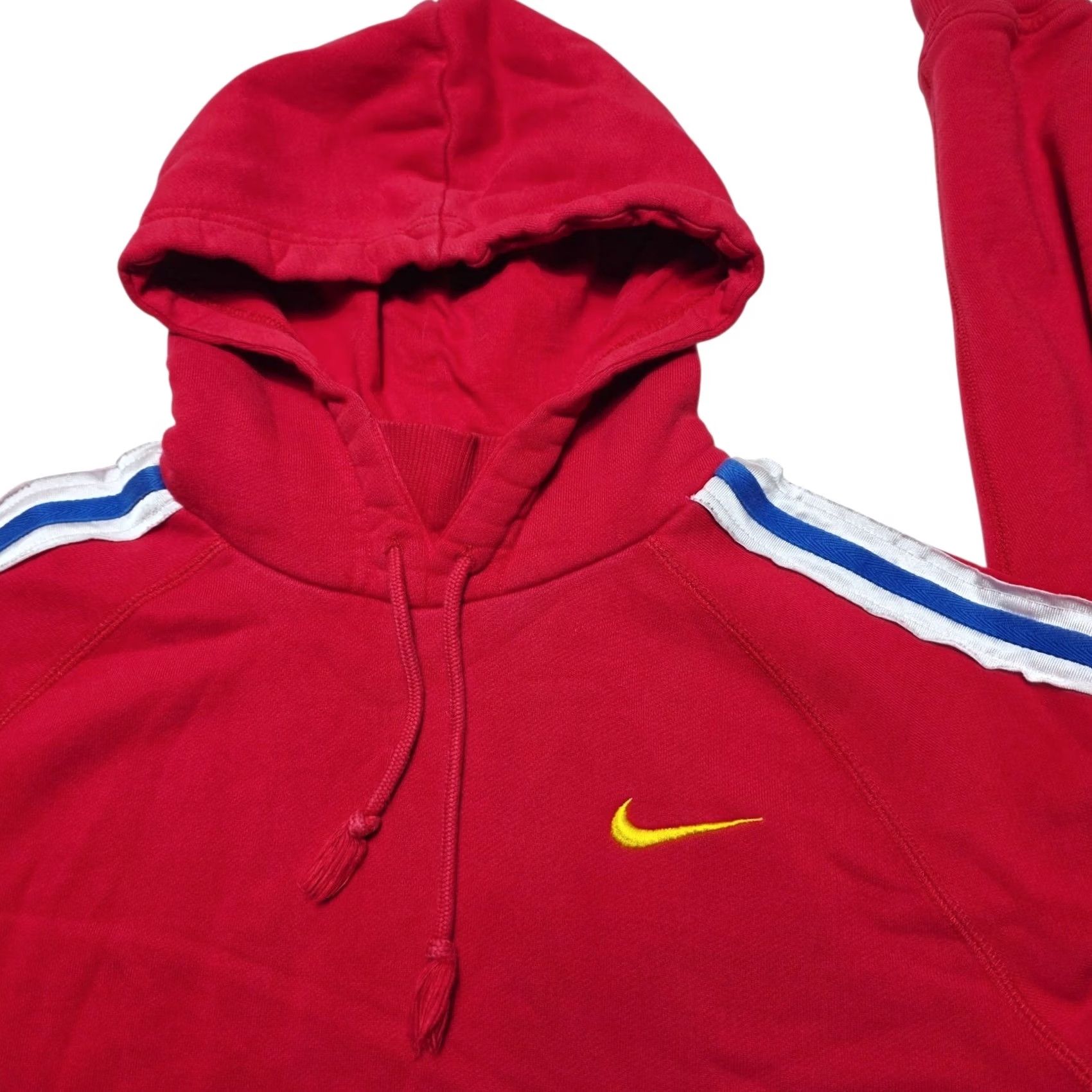 Nike VINTAGE Nike Hoodie Women’s Athlete Graphic Red White Blue Swoosh Small (4-6) Hoodie Womens Small Red Blue 90s Activewear Pullover Striped Nike Size S / US 4 / IT 40 - 3 Thumbnail
