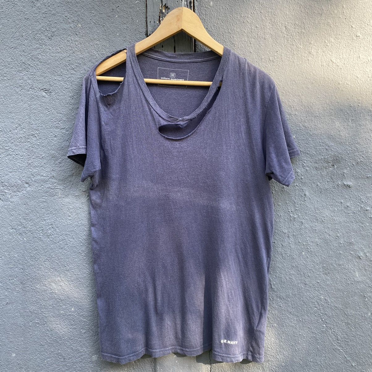uniform experiment Thrashed Faded Uniform Experiment Navy ERD Grunge Tshirt Size US M / EU 48-50 / 2 - 1 Thumbnail