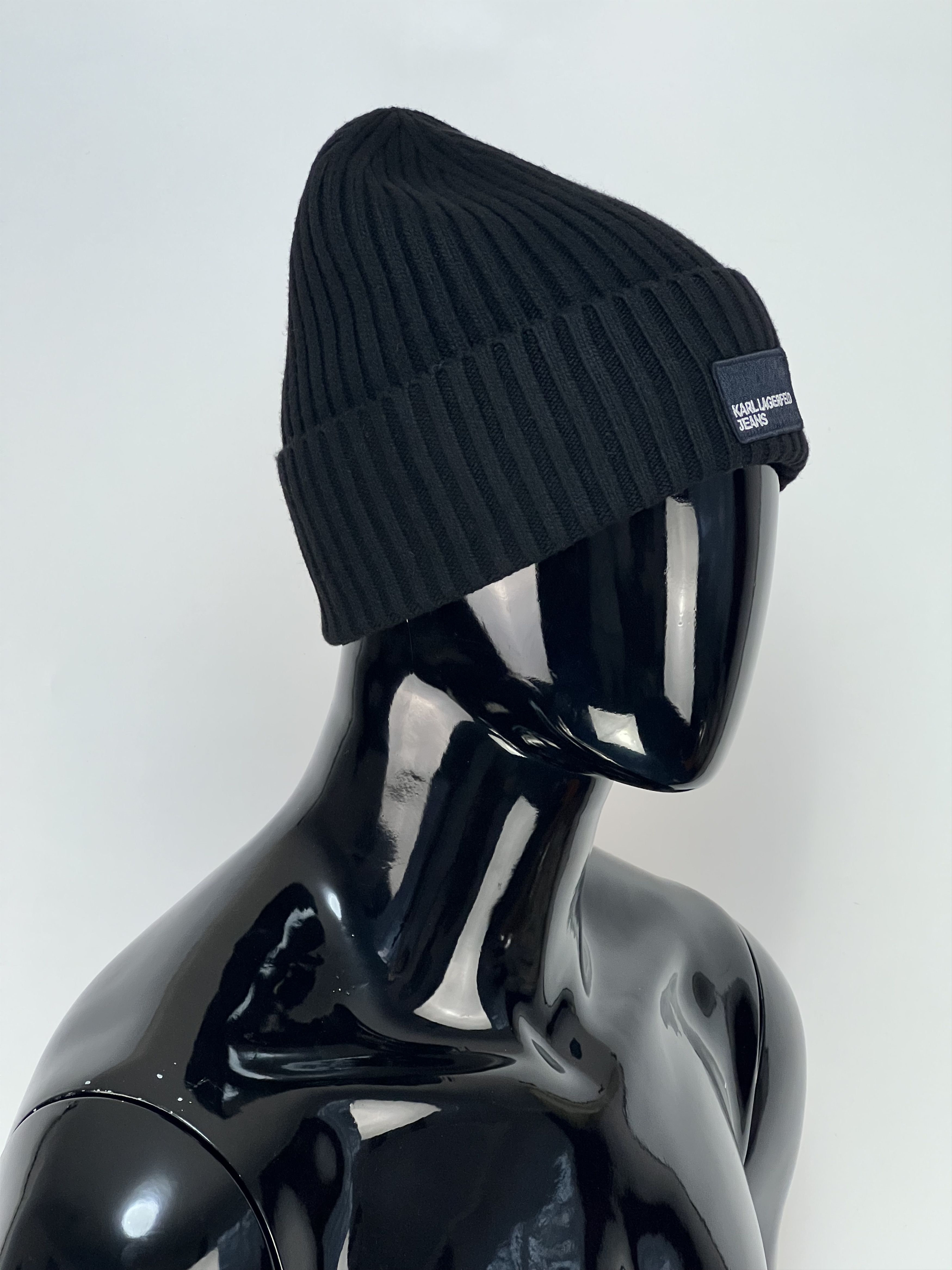 Karl Lagerfeld Karl Lagerfeld Wool Cashmere Ribbed Beanie Hat Logo Size ONE SIZE - 2 Thumbnail