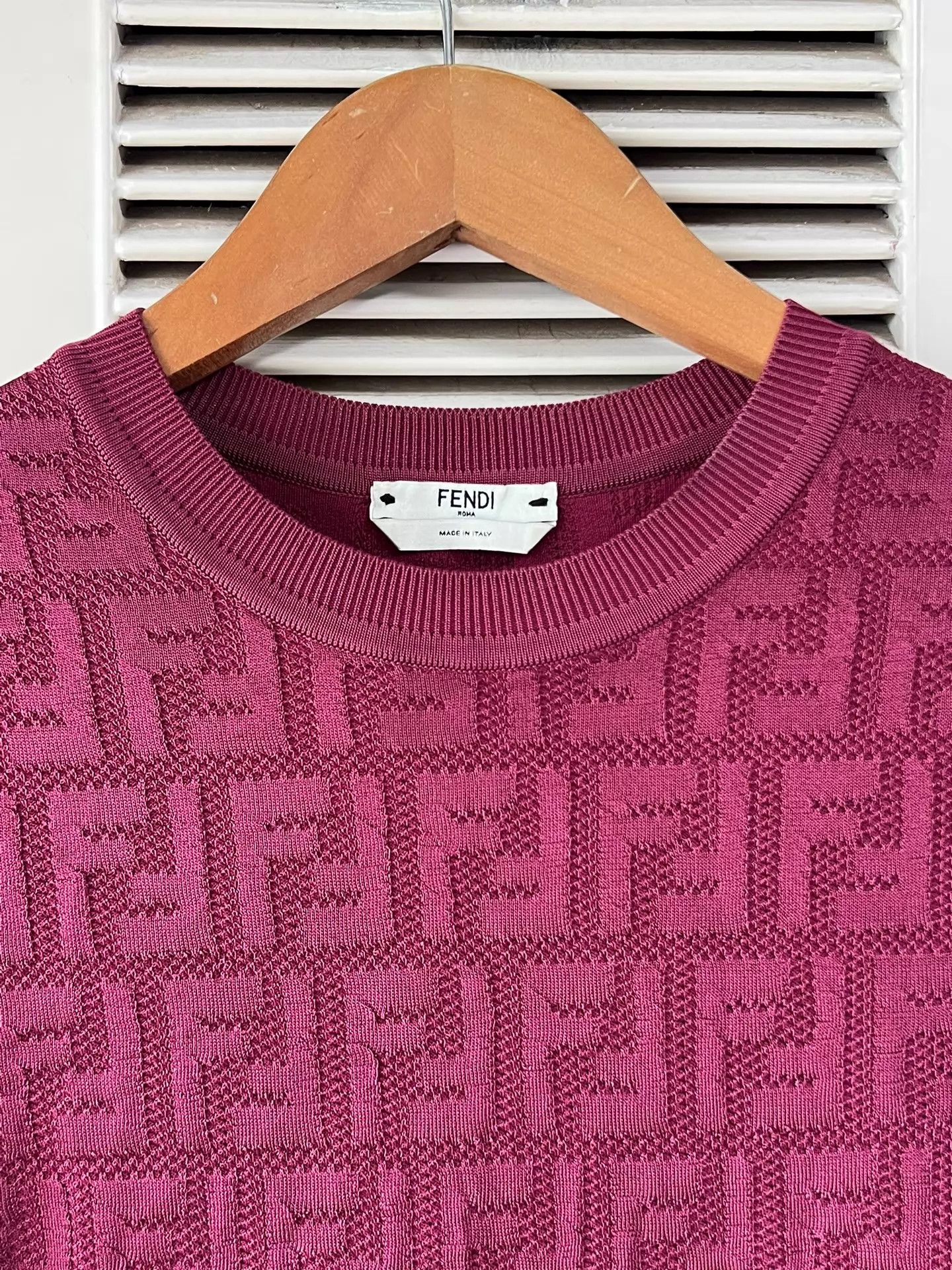 Fendi Fendi FF Print Knit Dress Burgundy Short Sleeve Slim 38 Size XS / US 0-2 / IT 36-38 - 4 Thumbnail
