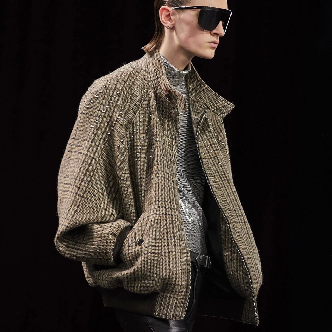 Teddy Jacket with stand-up collar in checked wool