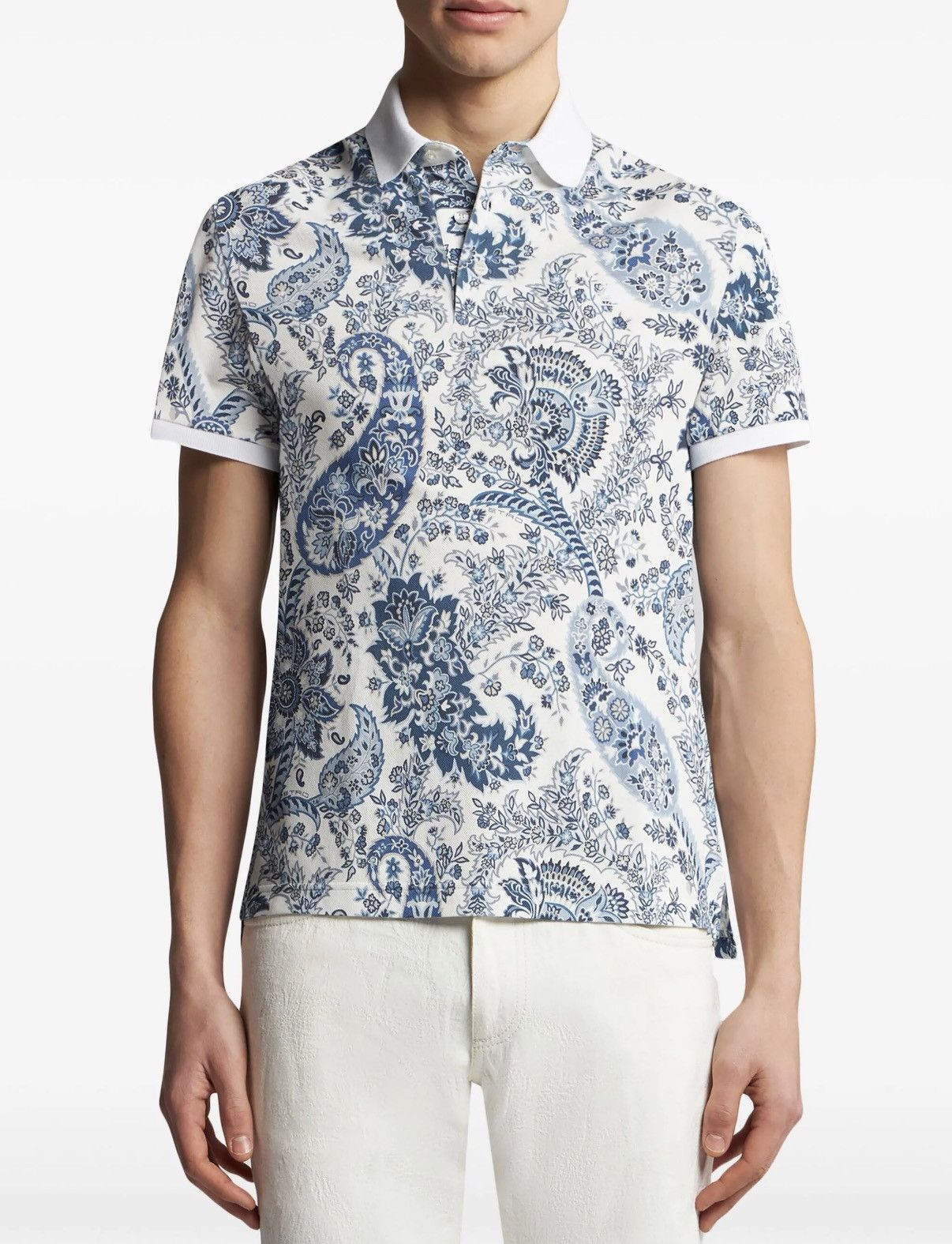 Etro Cotton Floral Paisley Print Cotton Polo Shirt