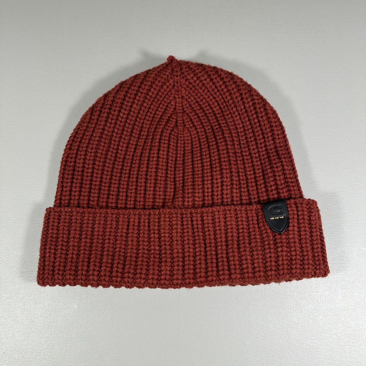 Coach COACH Embossed Knit Merino Wool Beanie in Terracotta Color Size ONE SIZE - 1 Thumbnail