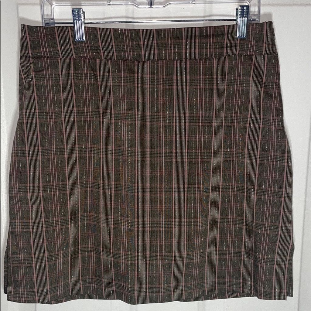 Thamanyah TEHAMA Checkered Mini Skort - Brown and Pink Size 30" / US 8 / IT 44 - 1 Thumbnail