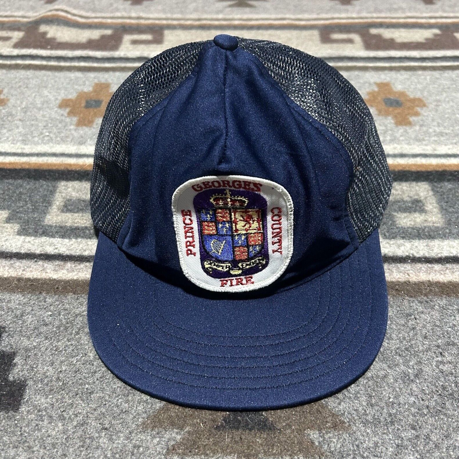 image of Vintage Prince Georges County Fire Department Mesh Trucker Hat 70's 80's Usa Patch in White, Men's