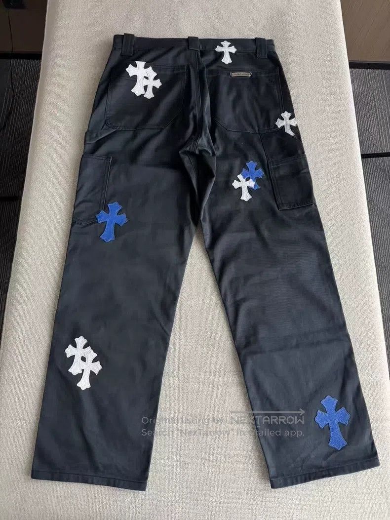 Chrome Hearts CHROME HEARTS 32 Blue and white cross leather knee overalls Size US 32 / EU 48 - 4 Thumbnail