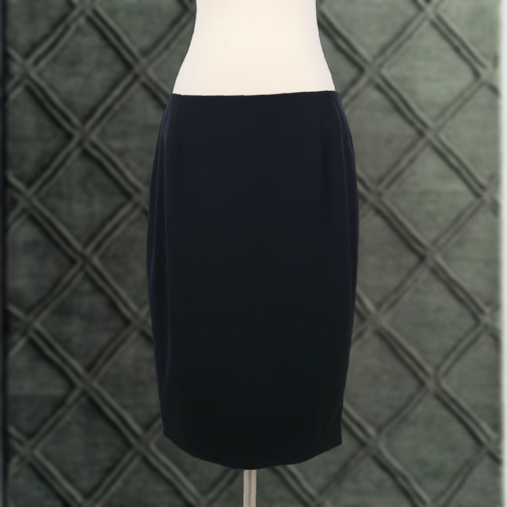 Vintage Akris Wool Pencil Skirt Womens Navy Blue Business Career