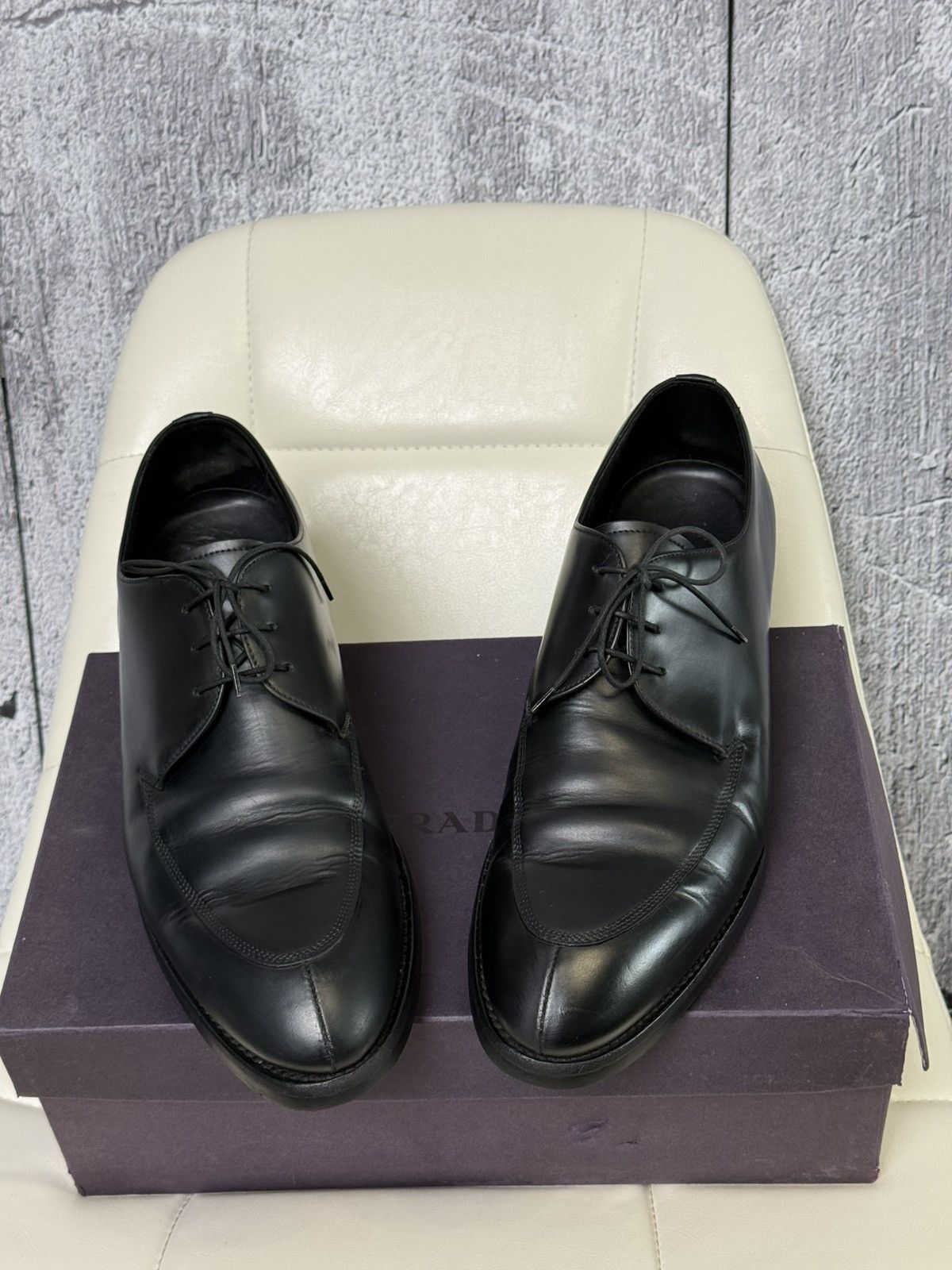 Prada Prada Black Leather Apron Toe Derby Men’s Dress Shoes Italy Size US 11 / EU 44 - 16 Thumbnail