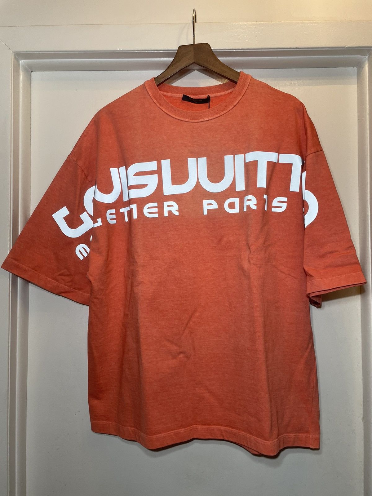 image of Louis Vuitton Kim Jones Oversized Reflective Logo S/s Sweat in Coral, Men's (Size Small)