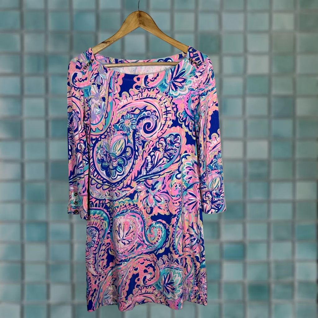 Lilly Pulitzer Lilly Pulitzer Sophie Dress Multi Paisley Boat Neck 3/4 Sleeve Gold Button 17412 Size S / US 4 / IT 40 - 1 Thumbnail