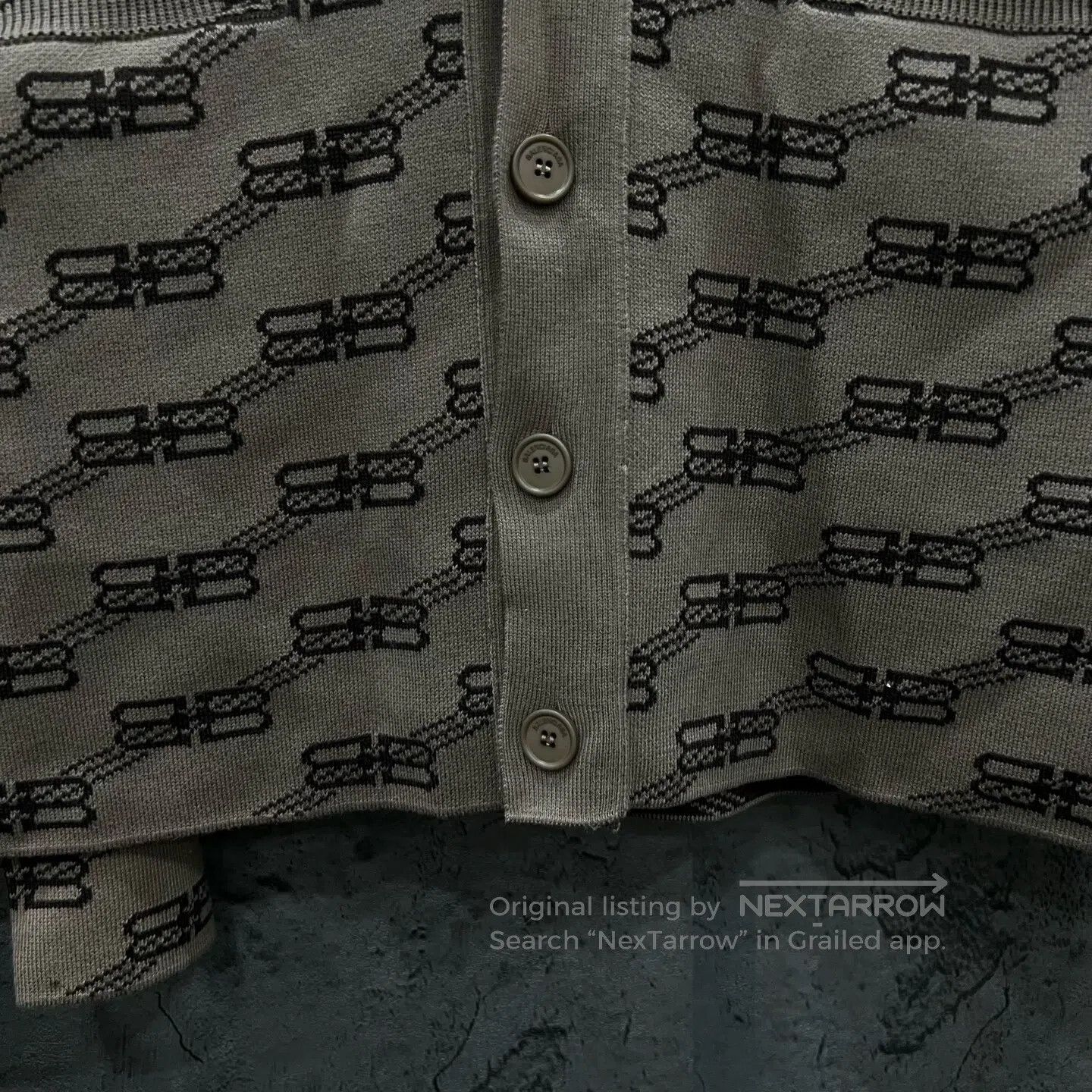 Balenciaga Balenciaga Khaki All-Over Logo Print Knit Cardigan| Size US XS / EU 42 / 0 - 6 Thumbnail