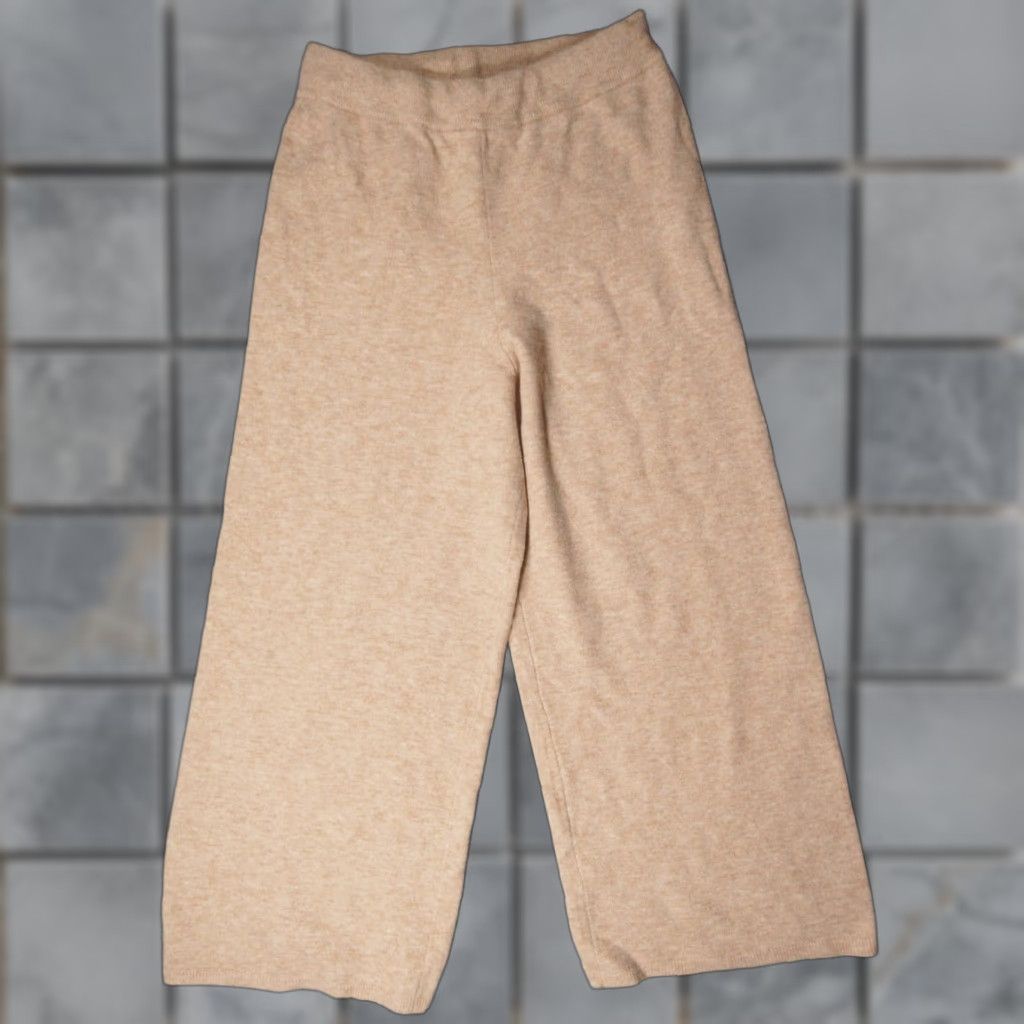 Vintage Jenni Kayne Pants Womens Large Beige Knit Wide-Leg Wool Cashmere Blend Casual Travel Size 36" / US 14 / IT 50 - 1 Thumbnail