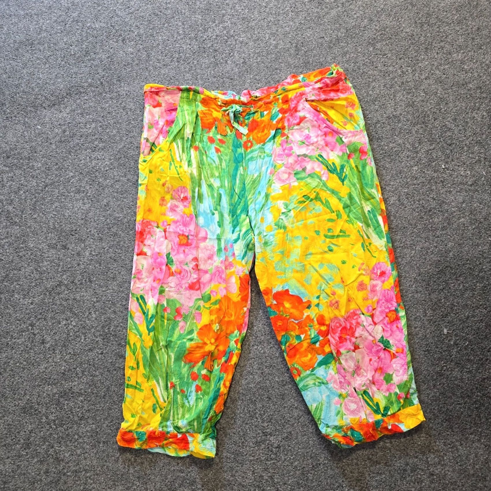 Jams World Jams World Pants Women Medium Pink Floral Cropped Bouquet Brush Drawstring Aloha Size 32" / US 10 / IT 46 - 2 Thumbnail