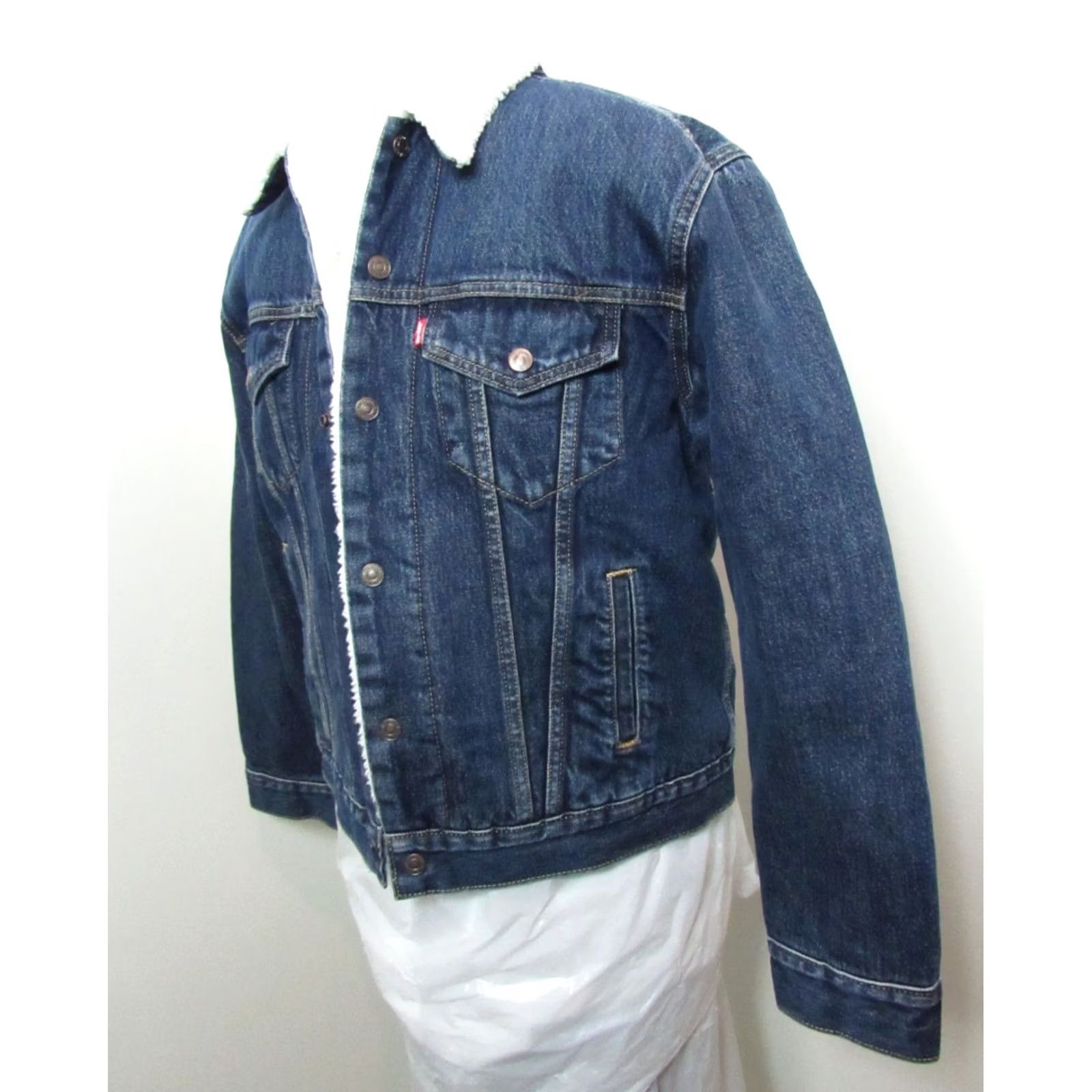 Levi's VINTAGE Levi’s Trucker Denim Jacket Medium Sherpa Lined Blue 90s Big E Mens Regular Jacket Size US 31 - 4 Thumbnail