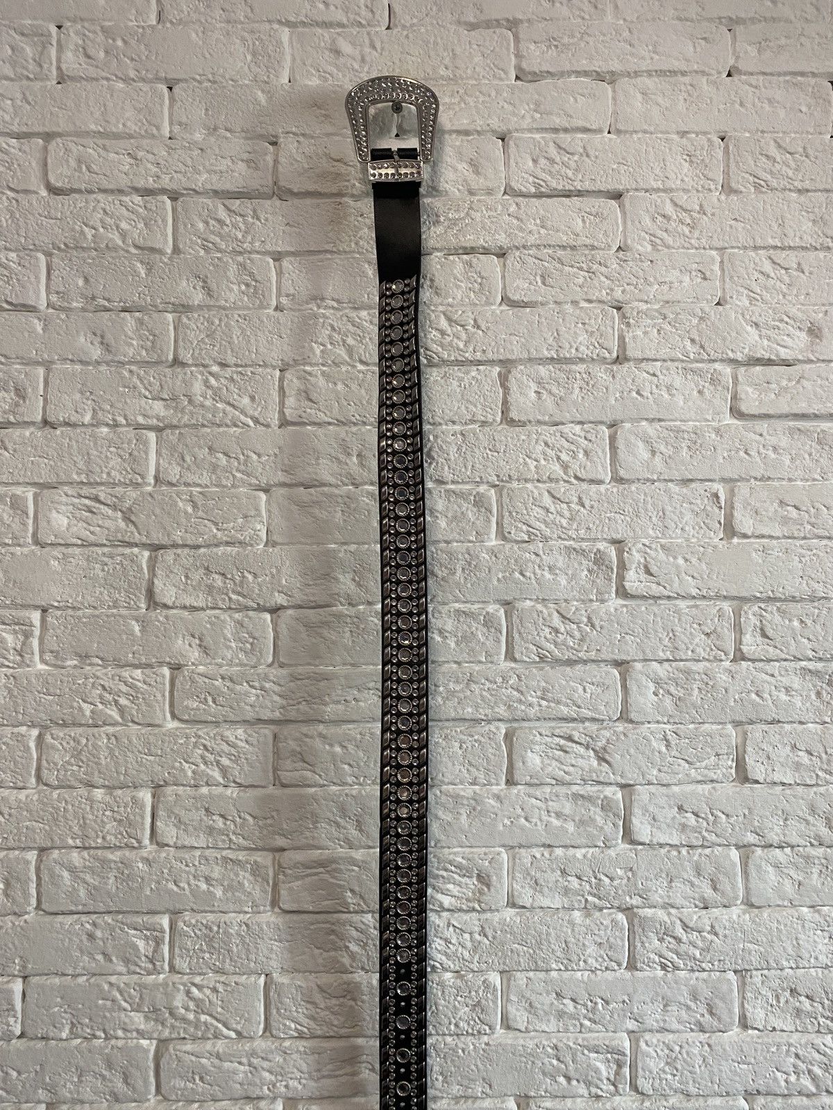 Japanese Brand Vintage Y2K B.B.Simon Style Leather Belt With Rhinestones Size ONE SIZE - 4 Thumbnail