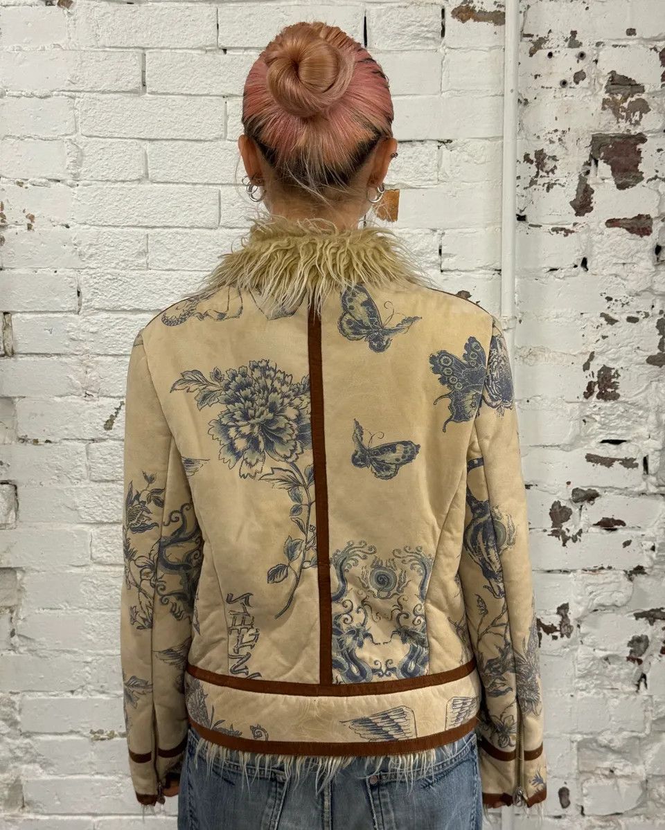 Roberto Cavalli AW2003 Roberto Cavalli Beige Tattoo Hearth Fur-Collar Jacket Size M / US 6-8 / IT 42-44 - 3 Thumbnail