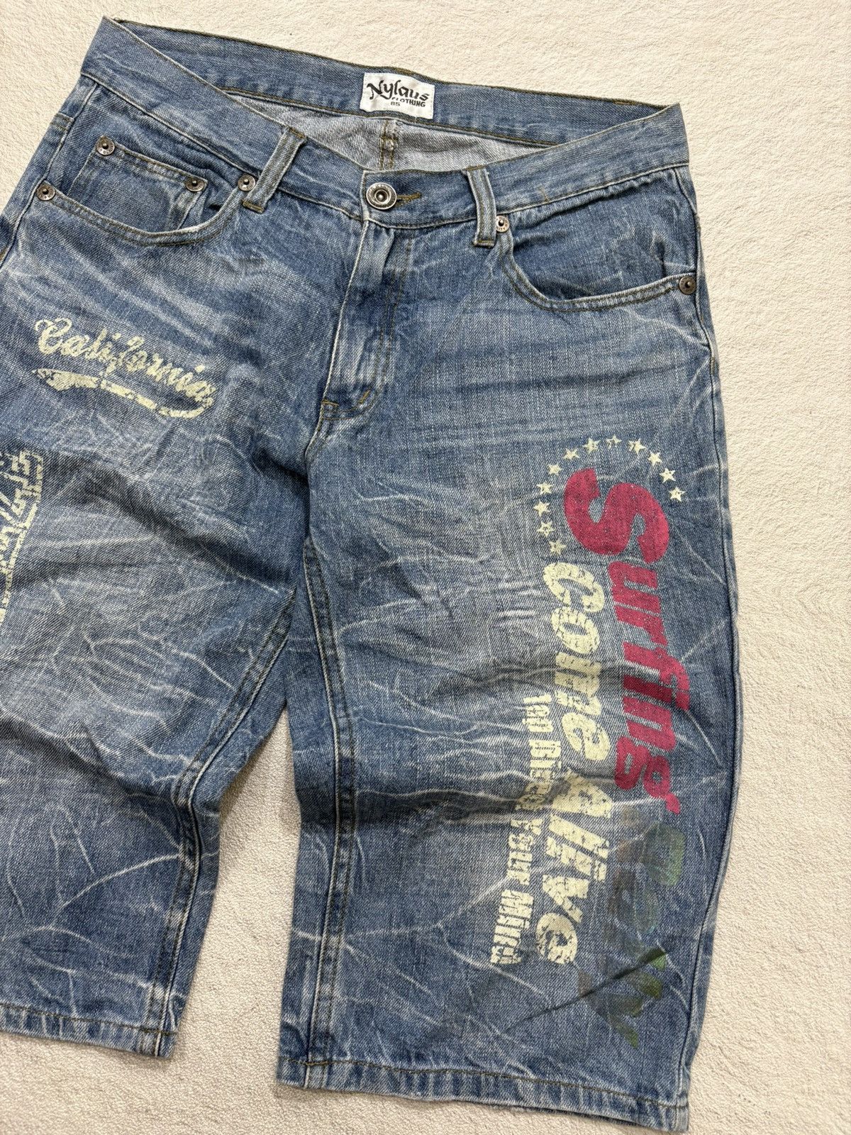 Kapital 2000s Nylus japan poem acid wash Jorts denim Y2k style Size US 31 - 5 Thumbnail