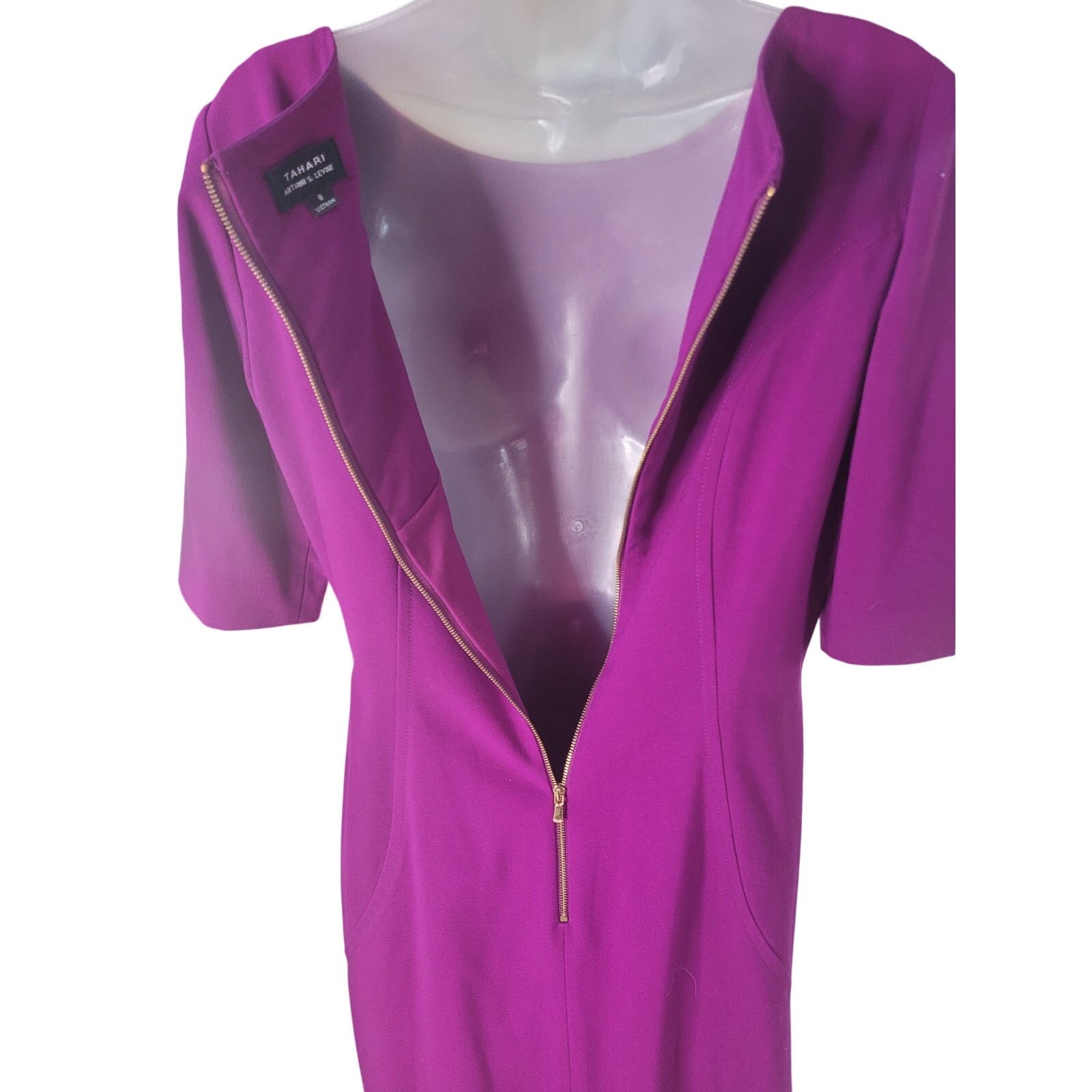 Elie Tahari Tahari Purple Dress Pockets Gold Hardware Lined Zip Back 8 Size M / US 6-8 / IT 42-44 - 7 Thumbnail