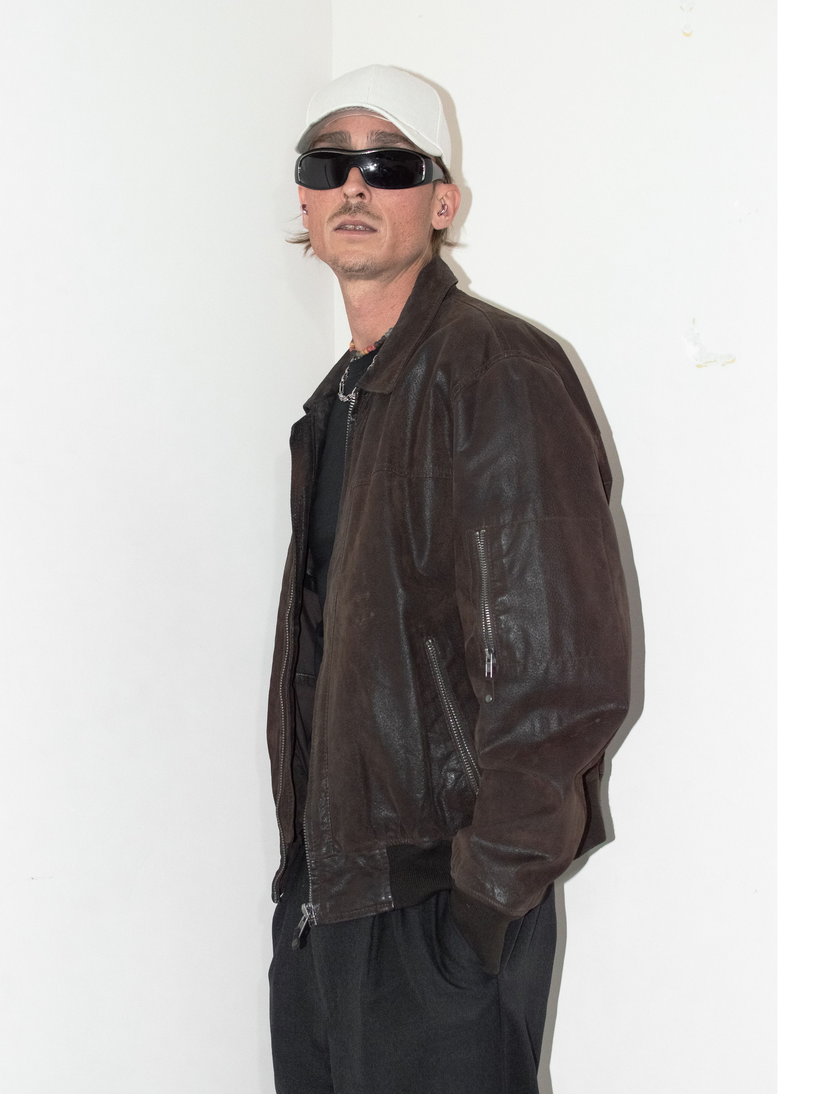 Designer × Vintage Vintage 90s Faded Brown Zip Through Real Leather Jacket Size US L / EU 52-54 / 3 - 4 Thumbnail