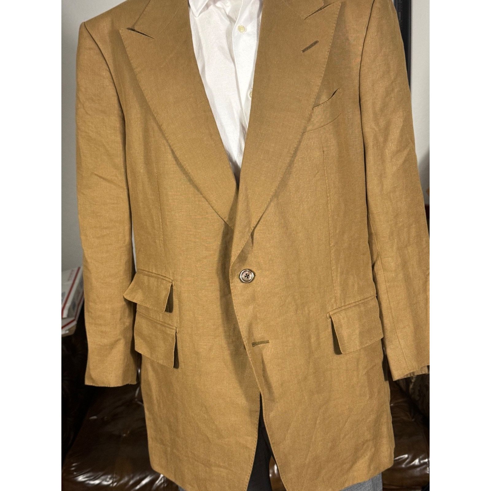 Tom Ford Tom Ford Tobacco Brown Linen Peak Lapel Blazer jacket 46R Size 46R - 1 Thumbnail
