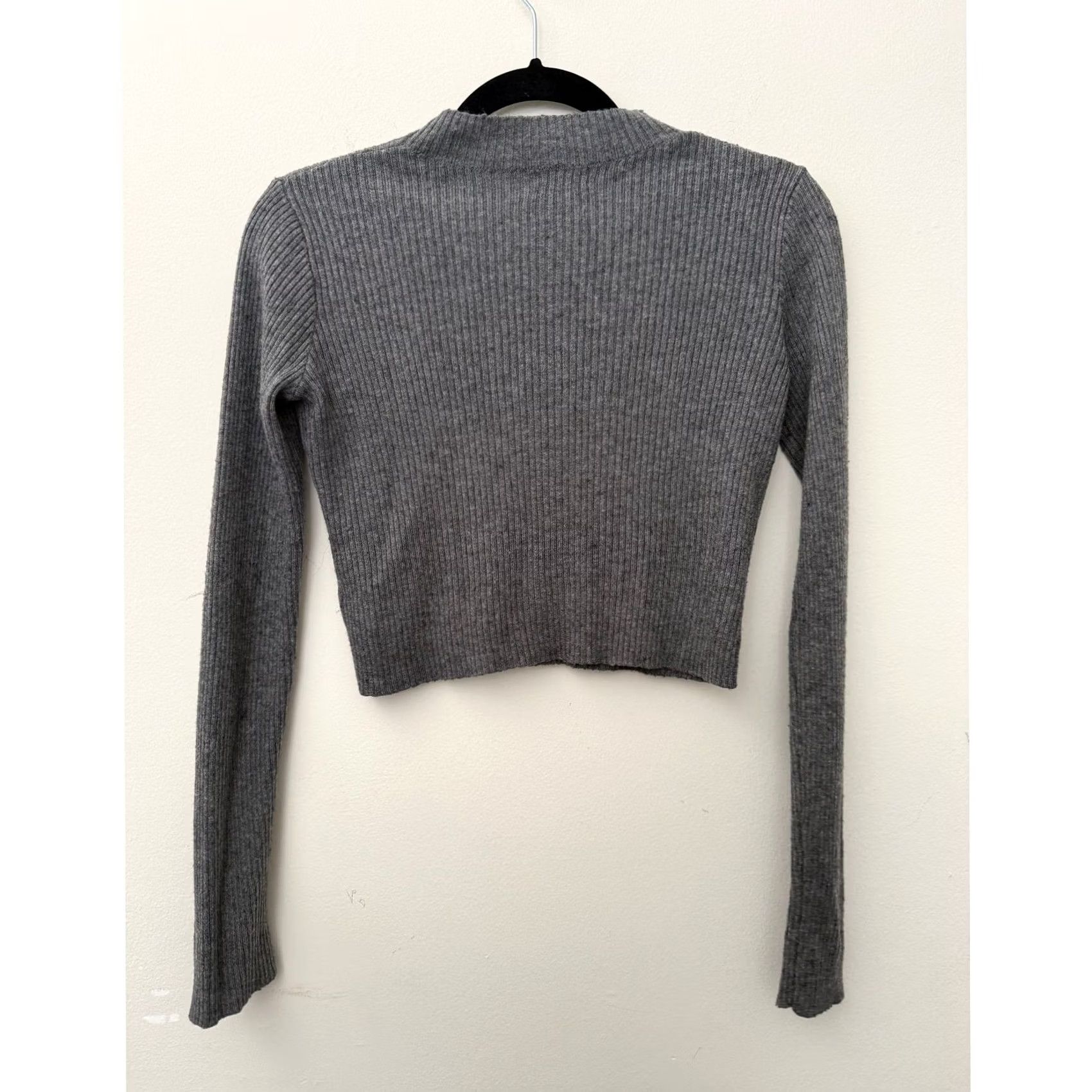 Vintage John Gault Gray Wool Mock Neck Ribbed Cropped Long Sleeve XS/S Regular Women Pullover Size S / US 4 / IT 40 - 3 Thumbnail