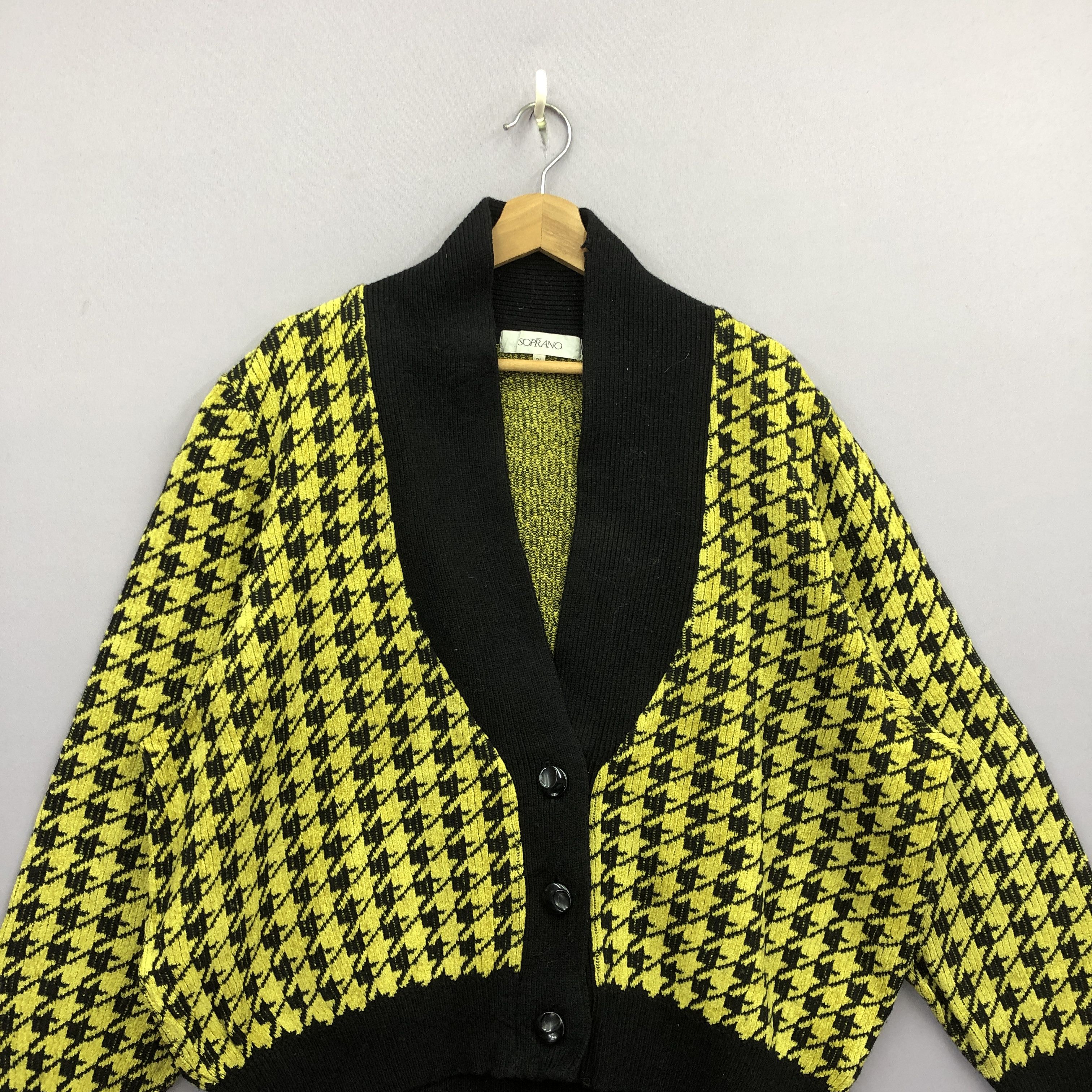 Aran Isles Knitwear Vintage Houndstooth Knit Cardigan Yellow Sweater Sweatshirt Size US XL / EU 56 / 4 - 2 Thumbnail