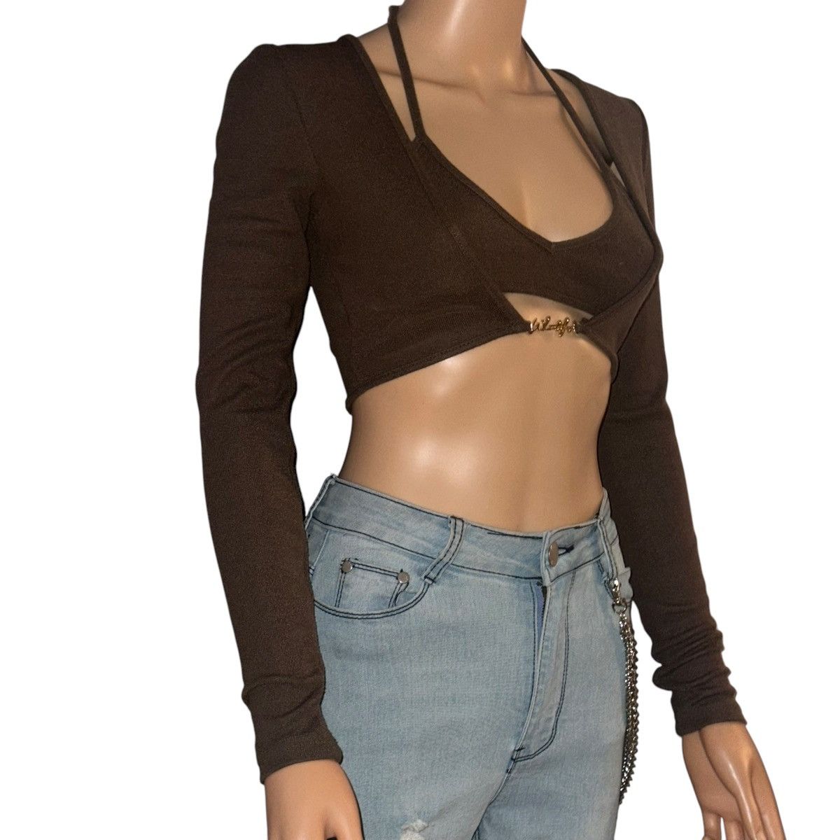Other White Fox brown long sleeve crop top Size XS / US 0-2 / IT 36-38 - 2 Thumbnail