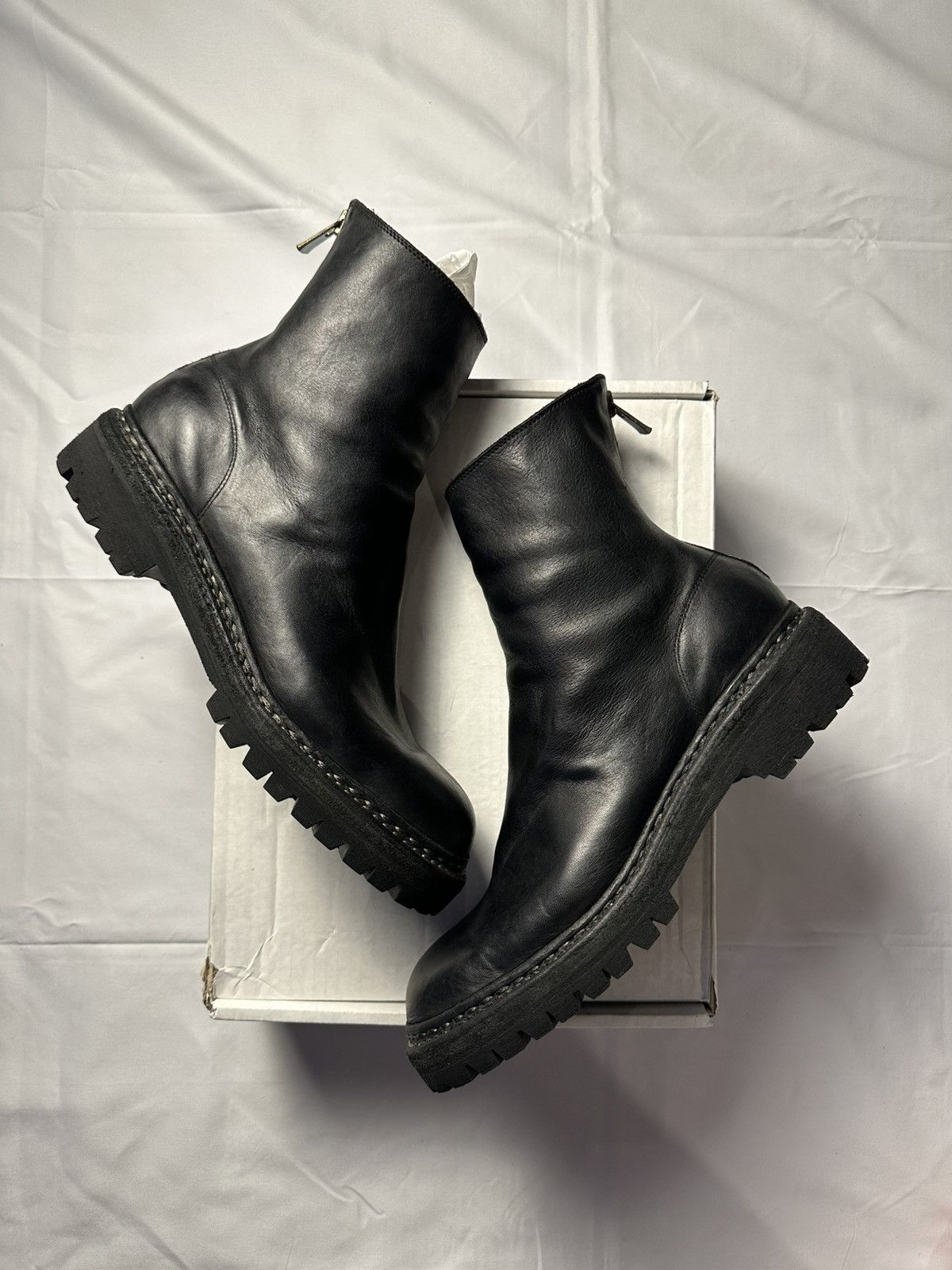Pre-owned Guidi 796v_n Back Zip Black Leather Boots Eu 43 Us 10