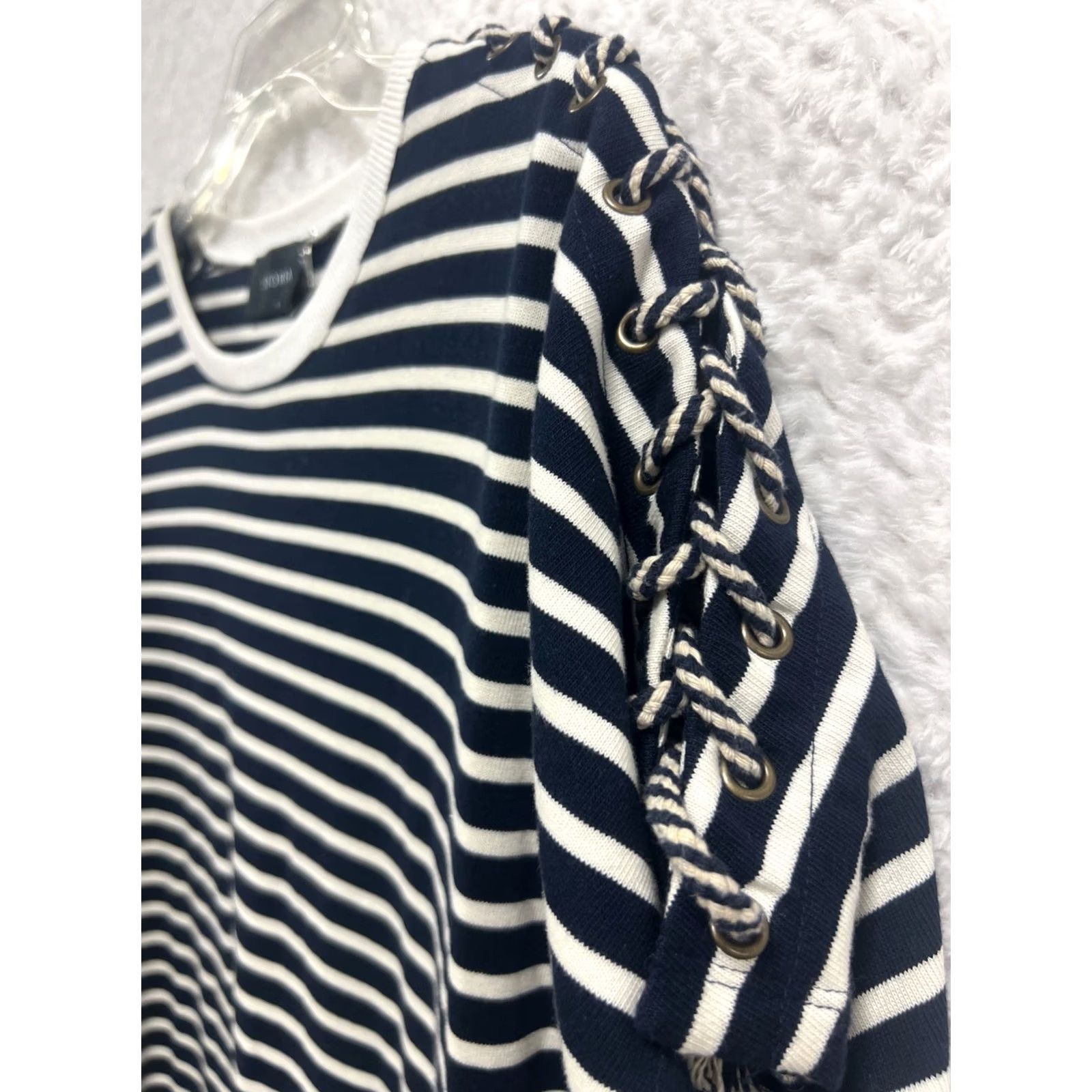 Nautica Nautical Striped Dress Navy White Rope Sleeve Short Sleeve Women’s Small Size 28" / US 6 / IT 42 - 5 Thumbnail