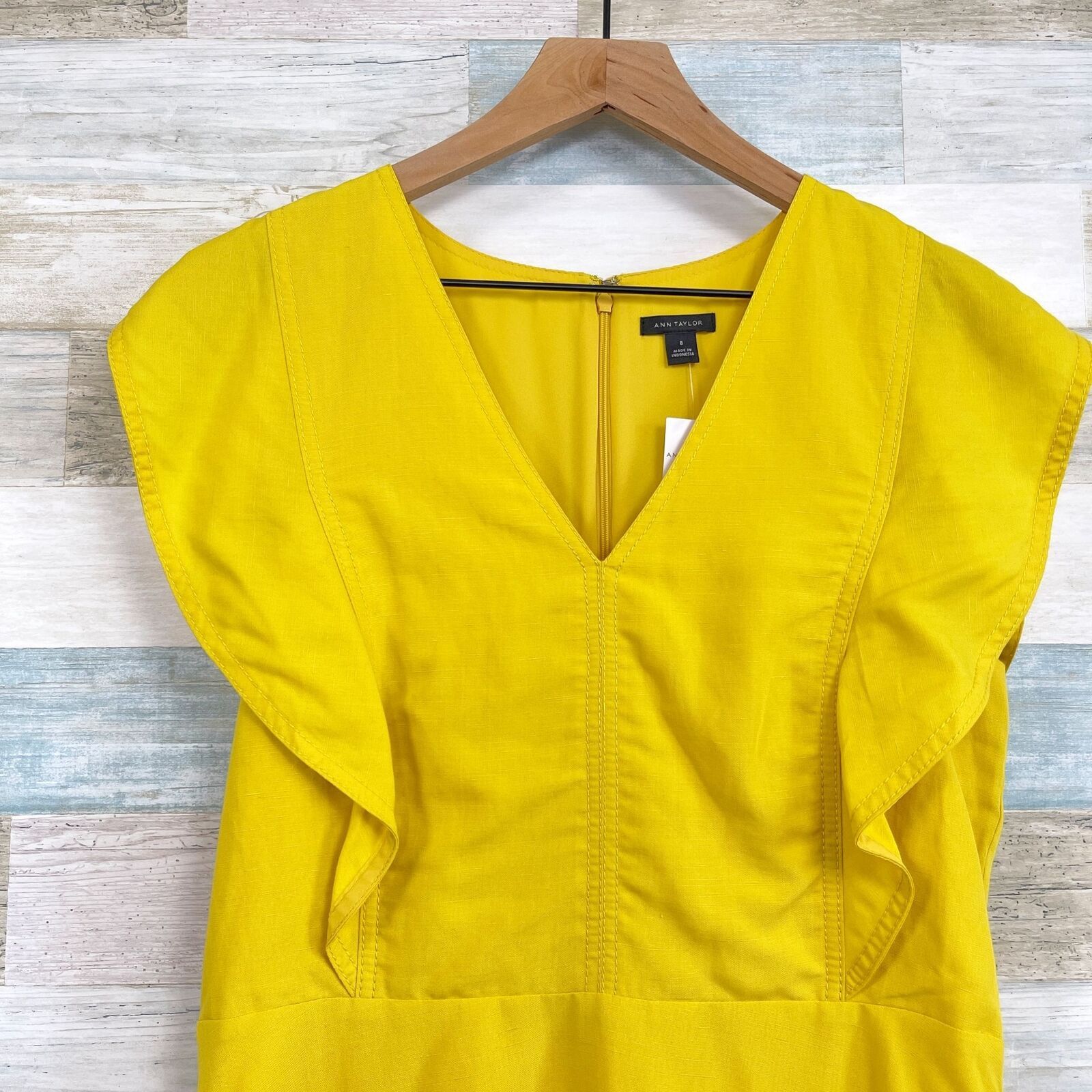 Ann Taylor Ann Taylor Ruffle Sleeve Midi Flare Dress Yellow Linen 8 Size M / US 6-8 / IT 42-44 - 2 Thumbnail