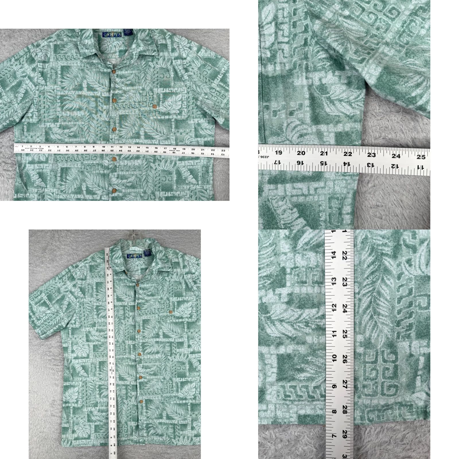Vintage Campia Shirt Men Large Green Hawaiian Floral Leaf Button Up 100% Cotton Size US L / EU 52-54 / 3 - 8 Thumbnail