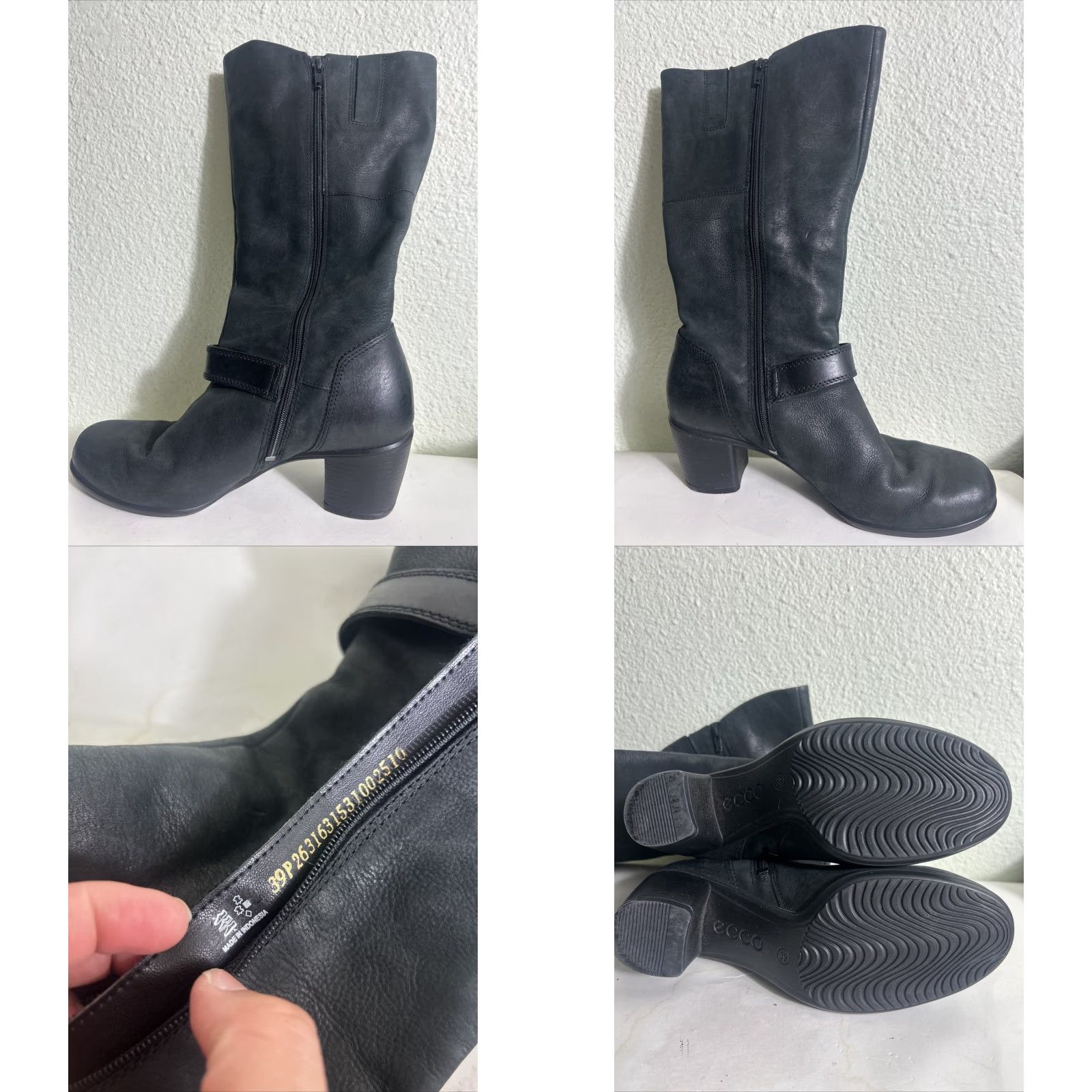 Ecco ECCO Shape 55 Tall Boot Women's 8-8.5 Black Leather Block Heel Side Zip Size US 8 / IT 38 - 10 Thumbnail