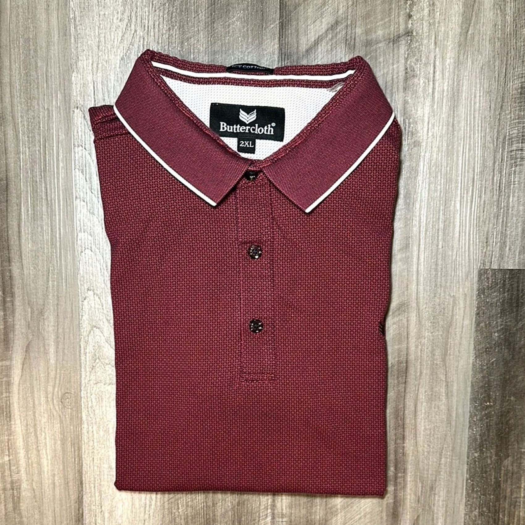 Vintage Buttercloth Polo Icy Cotton 2XL Men's Red Maroon/Black Cotton Shirt Shirt Size US XXL / EU 58 / 5 - 2 Thumbnail