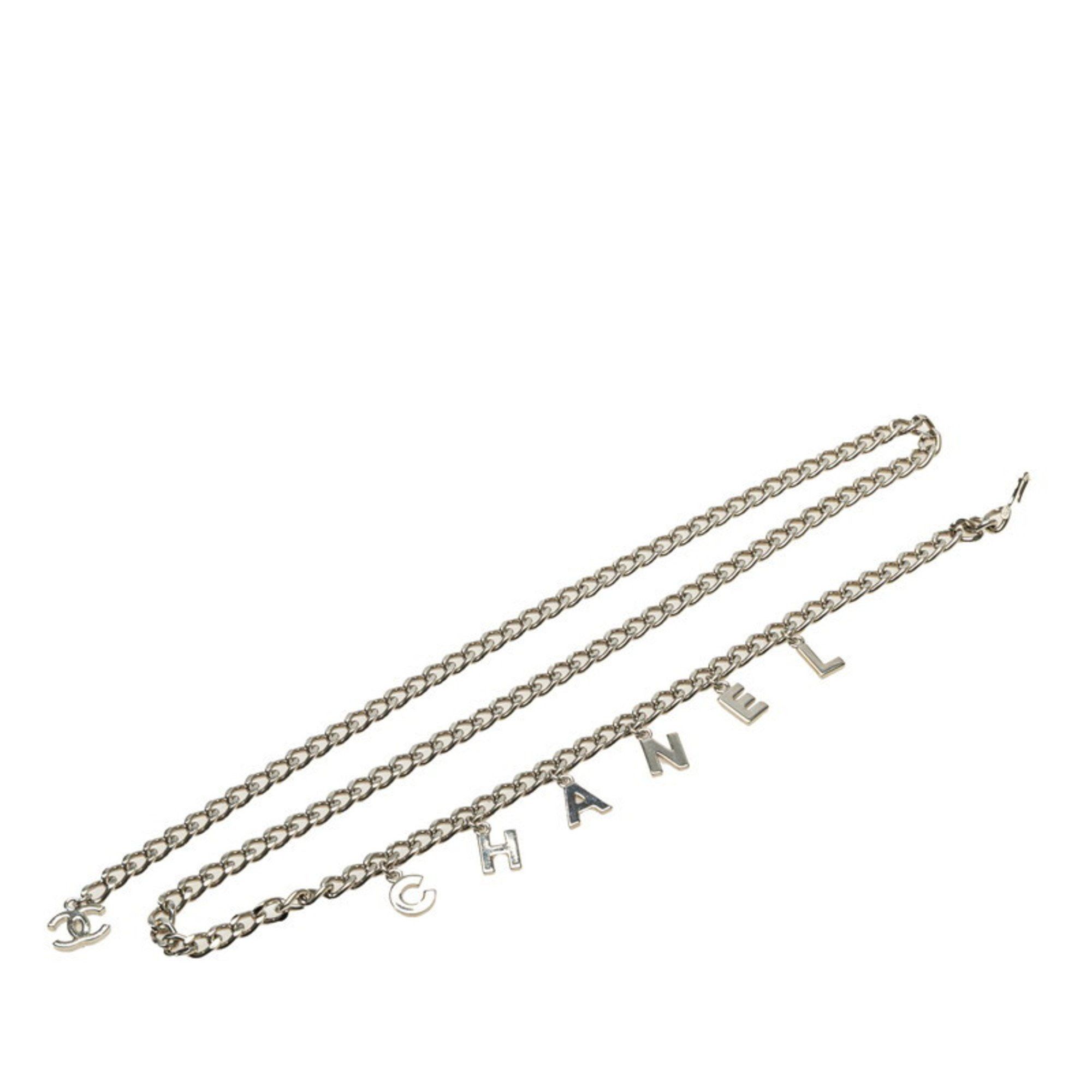 CHANEL logo chain belt in silver metal for women display picture 1