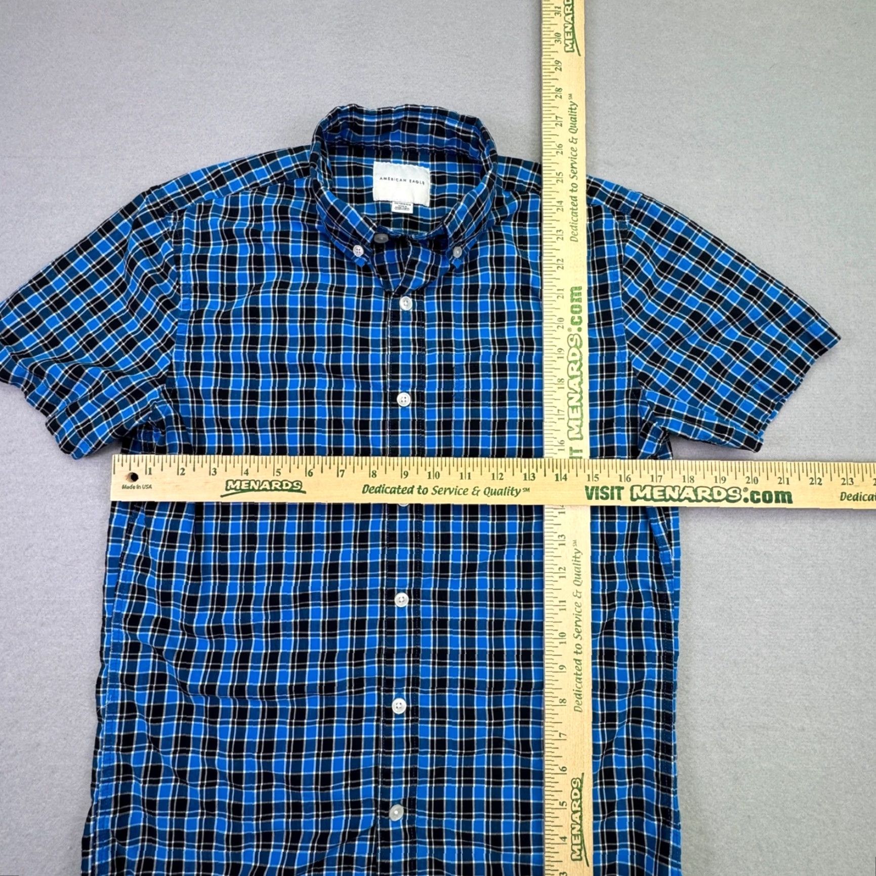 American Eagle Outfitters American Eagle Outfitters Men Blue Black Plaid Short Sleeve Button Up Shirt XS Size US XS / EU 42 / 0 - 3 Thumbnail
