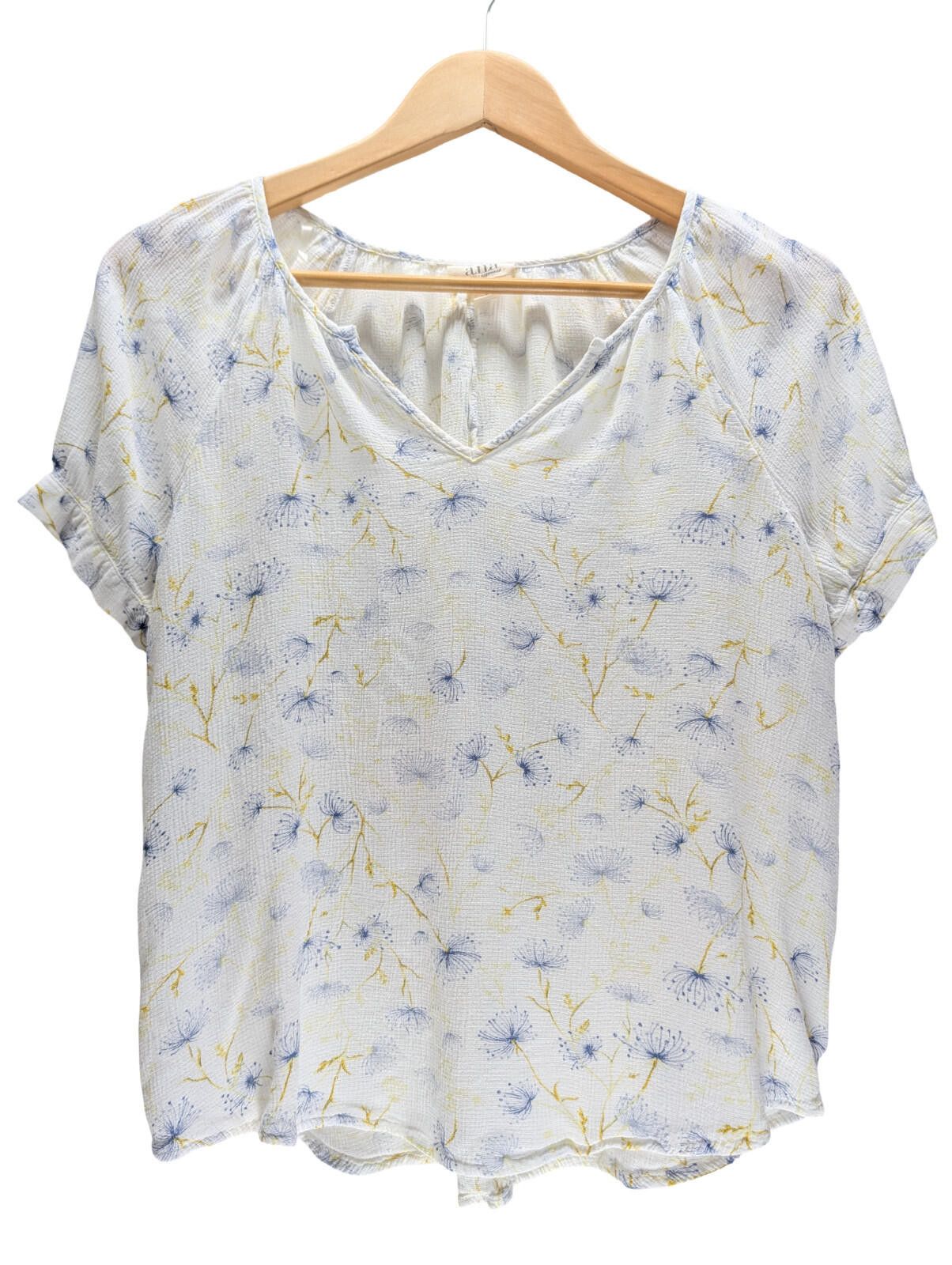 Analog a.n.a Blouse Women M V-Neck Short Sleeve Blue Yellow Floral Size M / US 6-8 / IT 42-44 - 1 Thumbnail