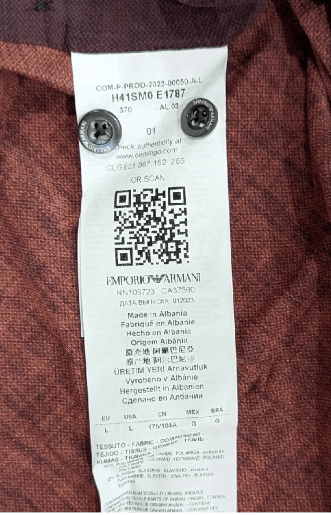 Emporio Armani Emporio Armani Stretch LS Button Up Shirt Dark Red Large Size US L / EU 52-54 / 3 - 6 Thumbnail