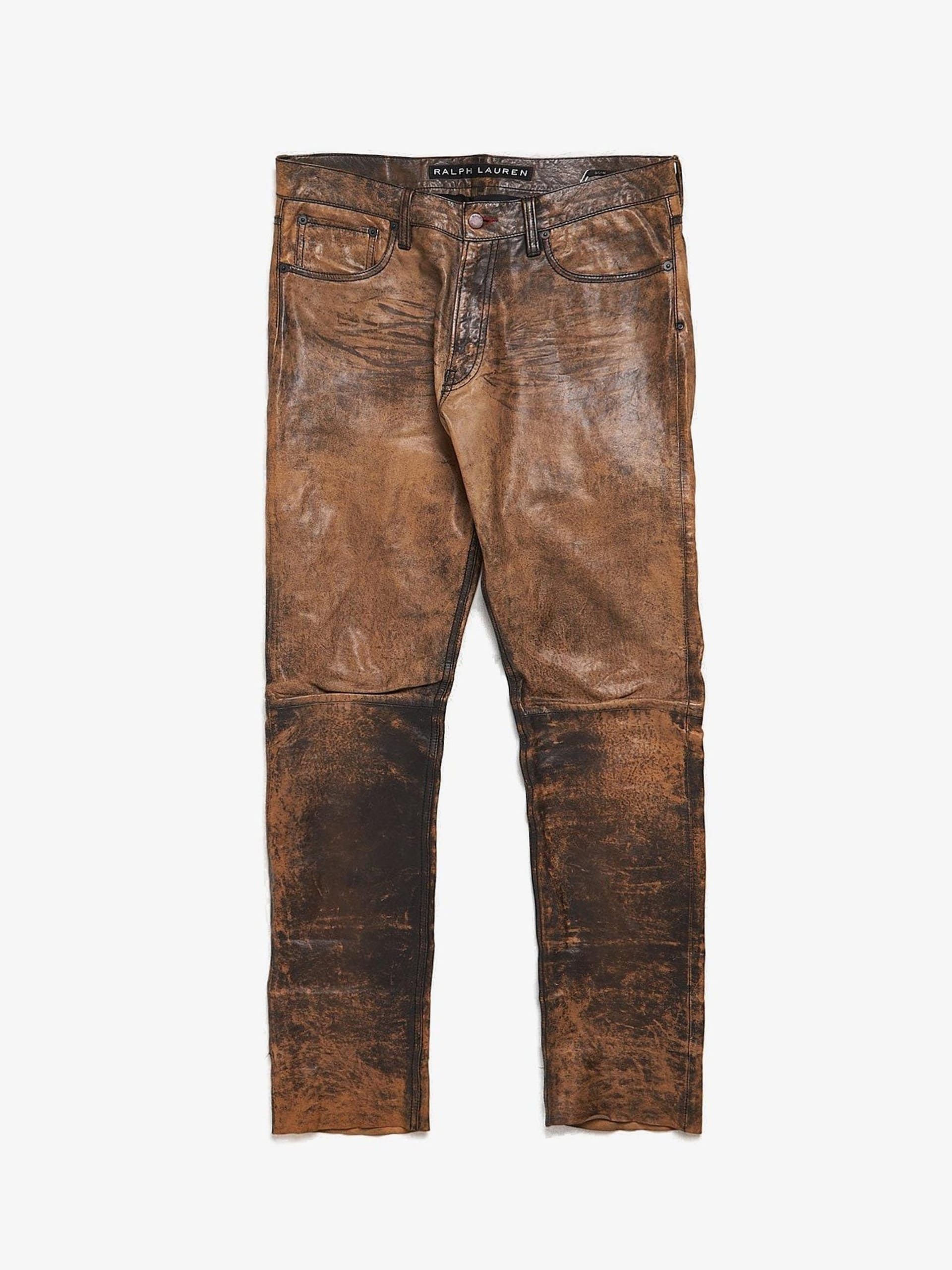 Ralph Lauren Brown Washed Leather Pants Size US 32 / EU 48 - 1 Thumbnail
